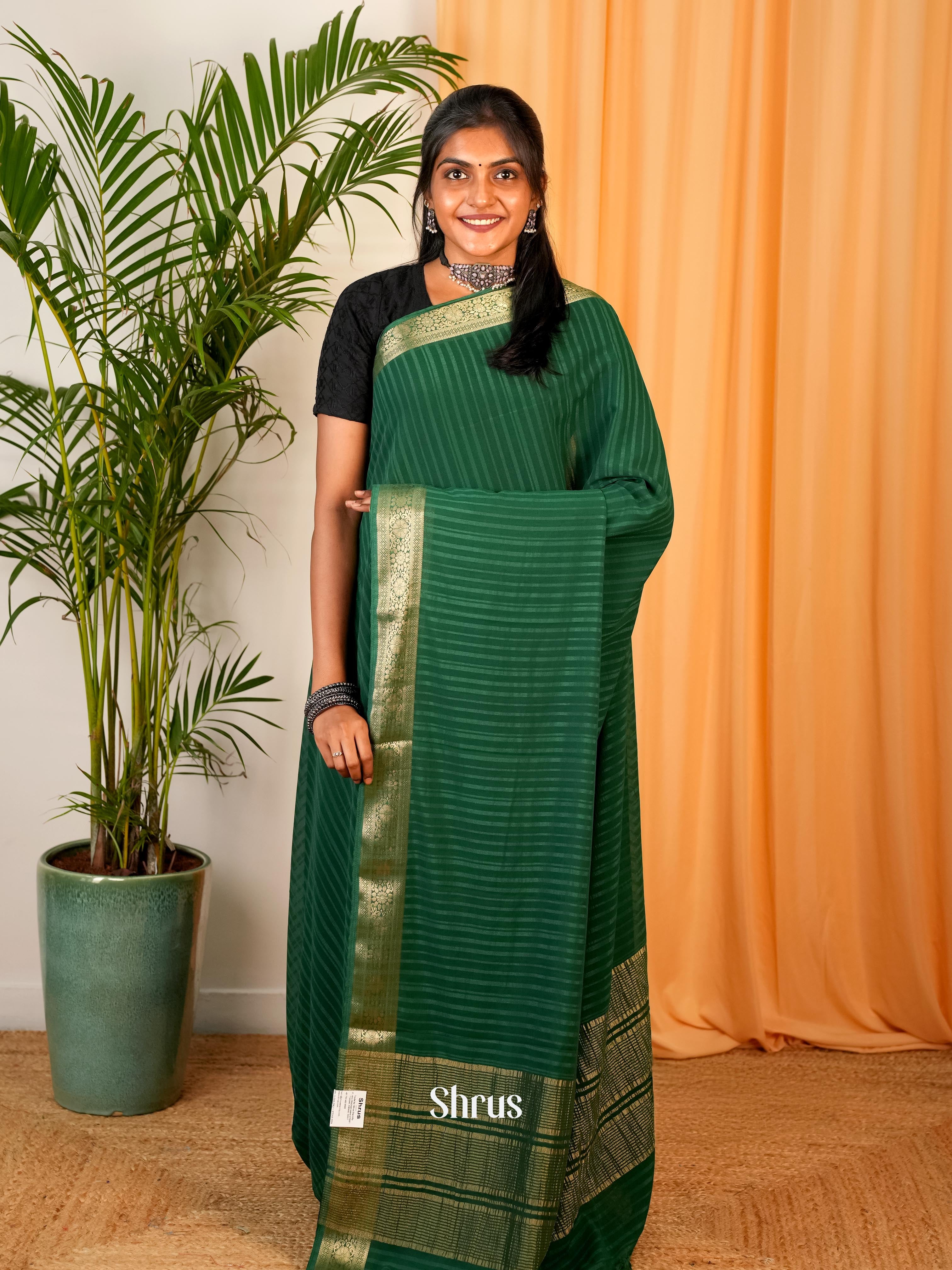 Green - Semi Mysoresilk Saree - Shop on Shrus.com