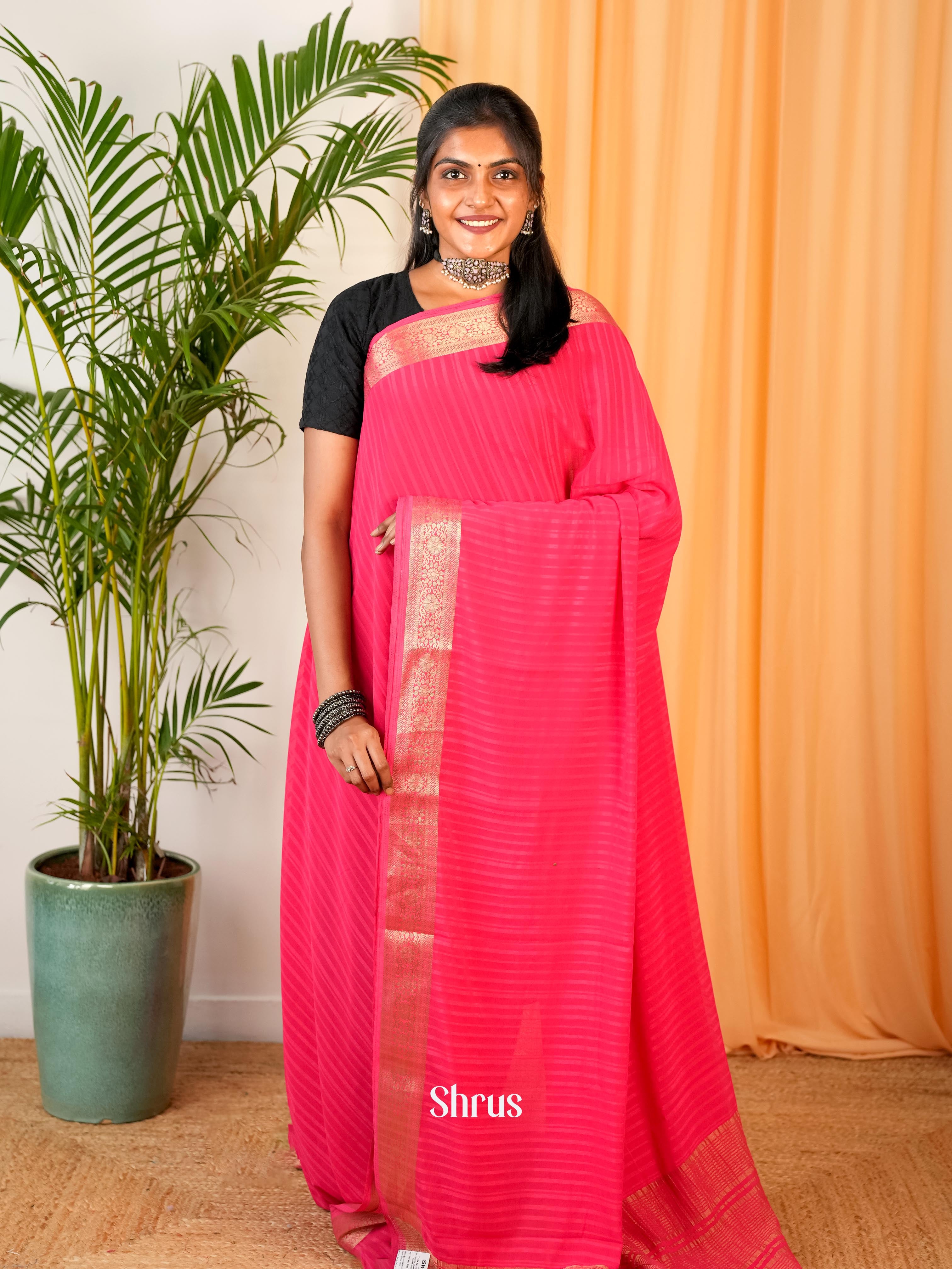 Pink - Semi Mysoresilk Saree - Shop on Shrus.com