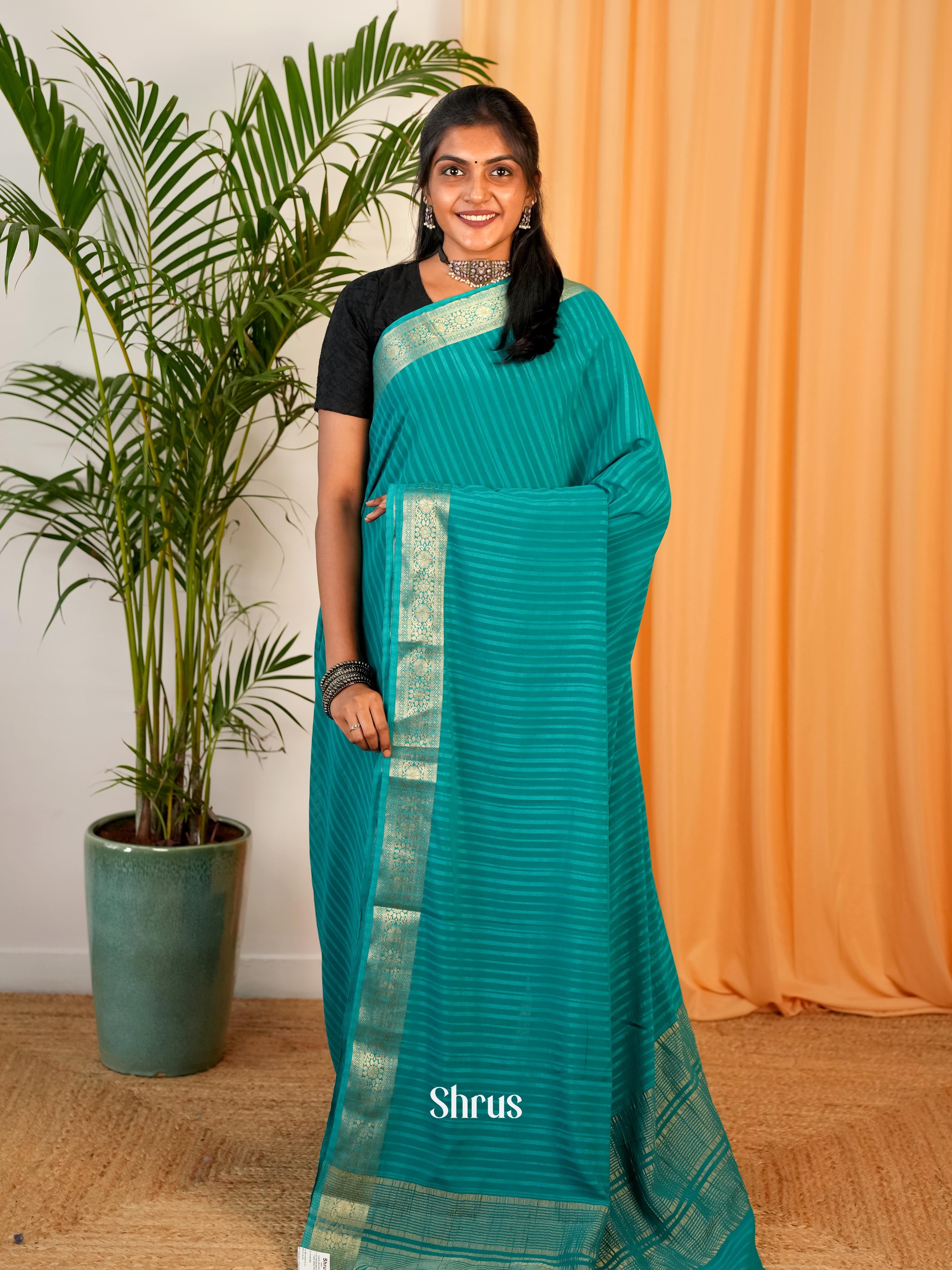 Teal - Semi Mysoresilk Saree - Shop on Shrus.com