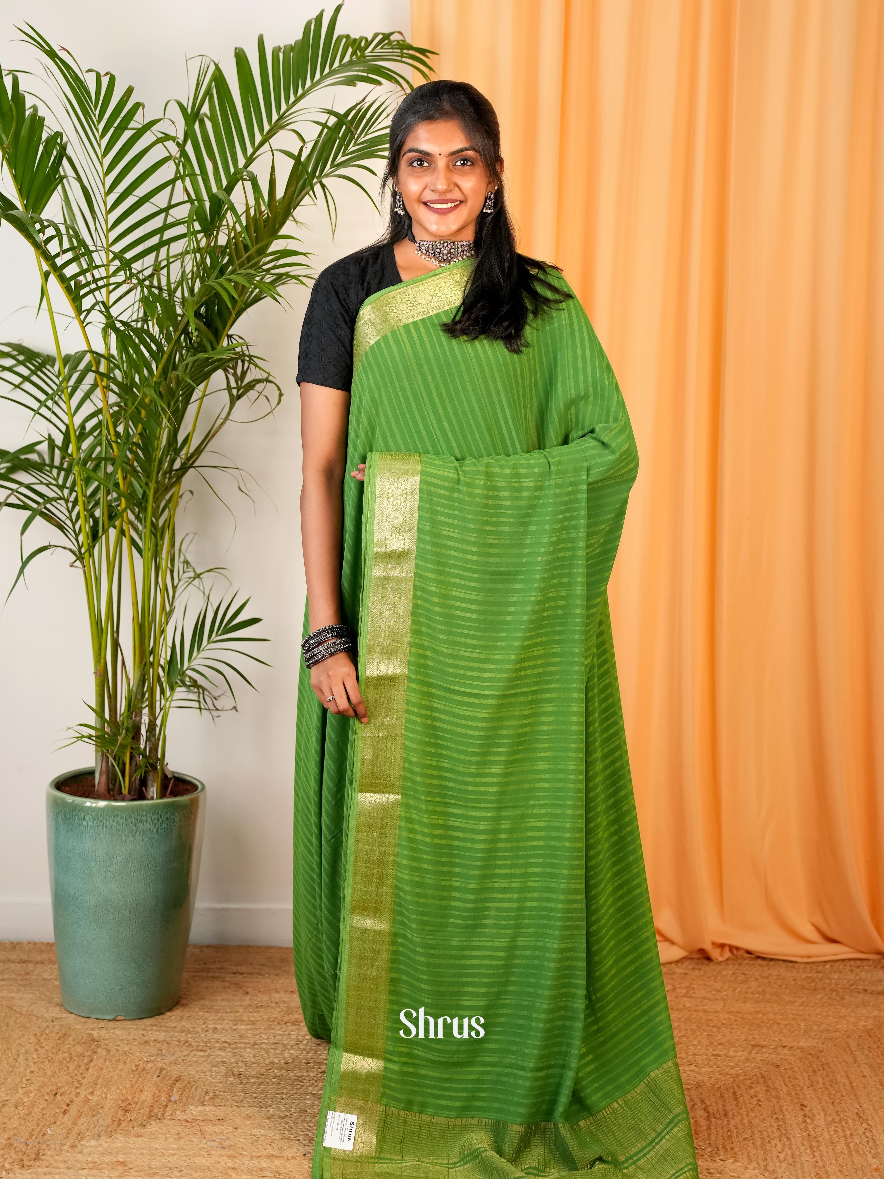 Lite Green - Semi Mysoresilk Saree - Shop on Shrus.com