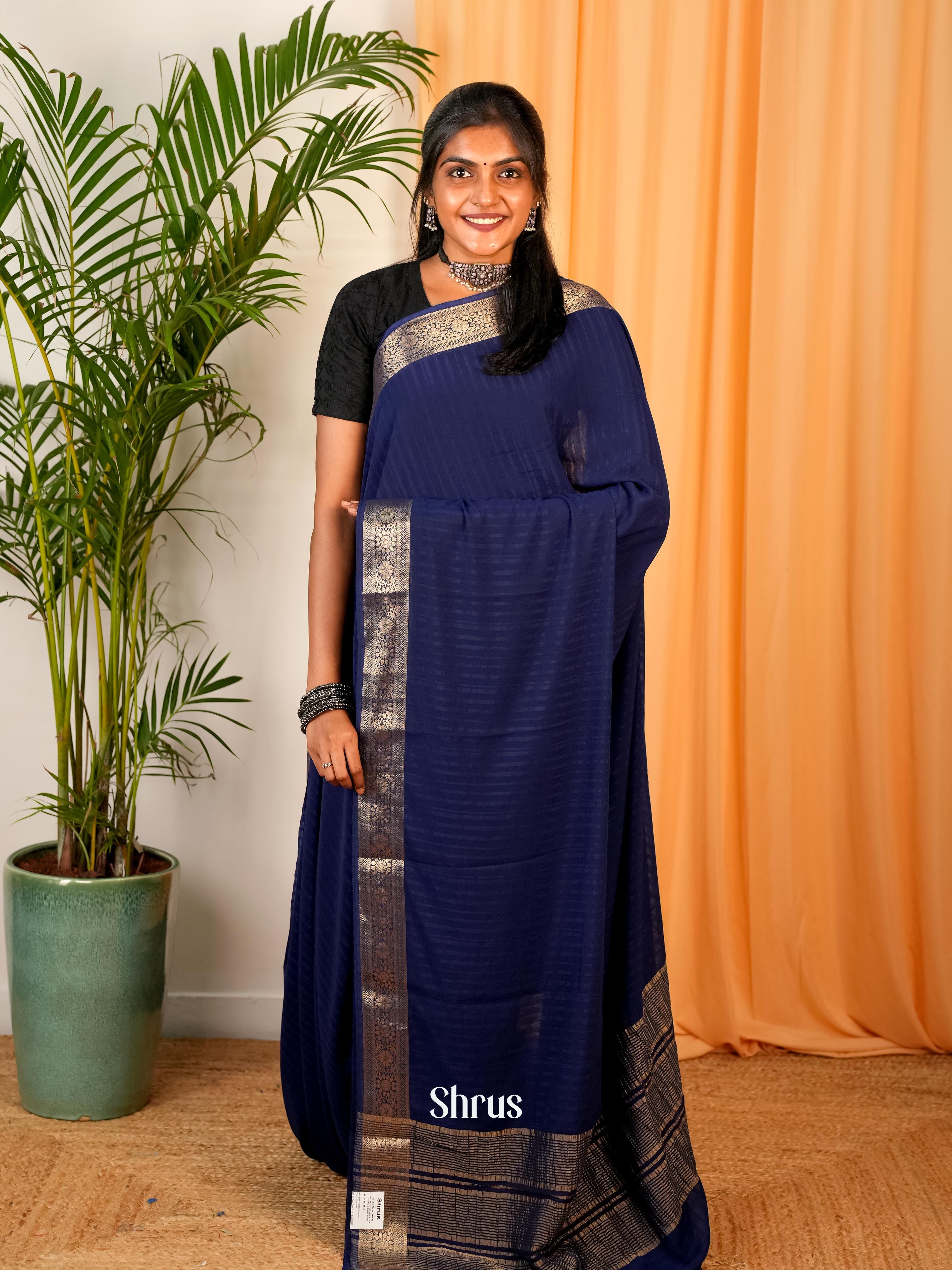 Blue - Semi Mysoresilk Saree - Shop on Shrus.com