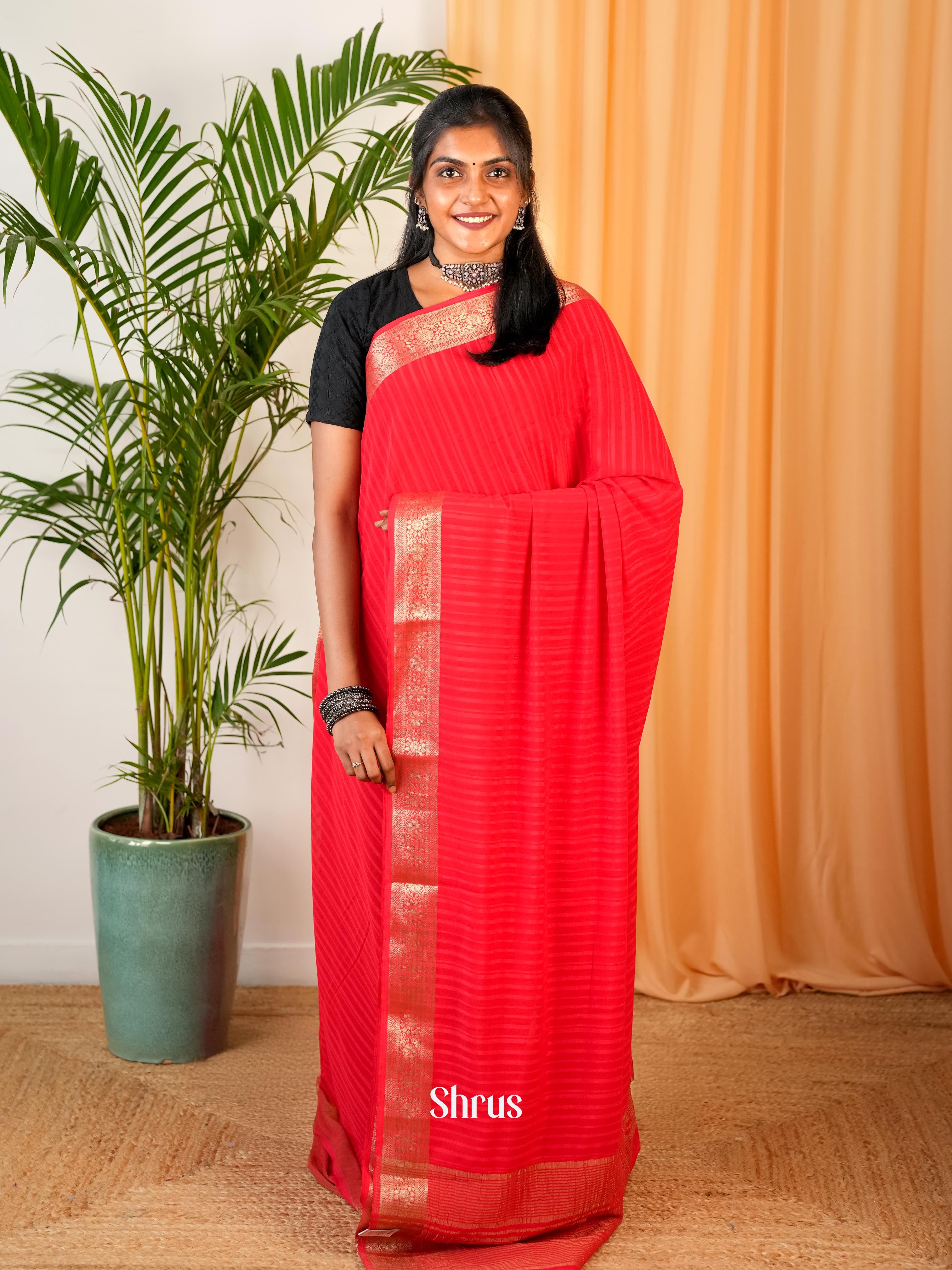 Red - Semi Mysoresilk Saree - Shop on Shrus.com
