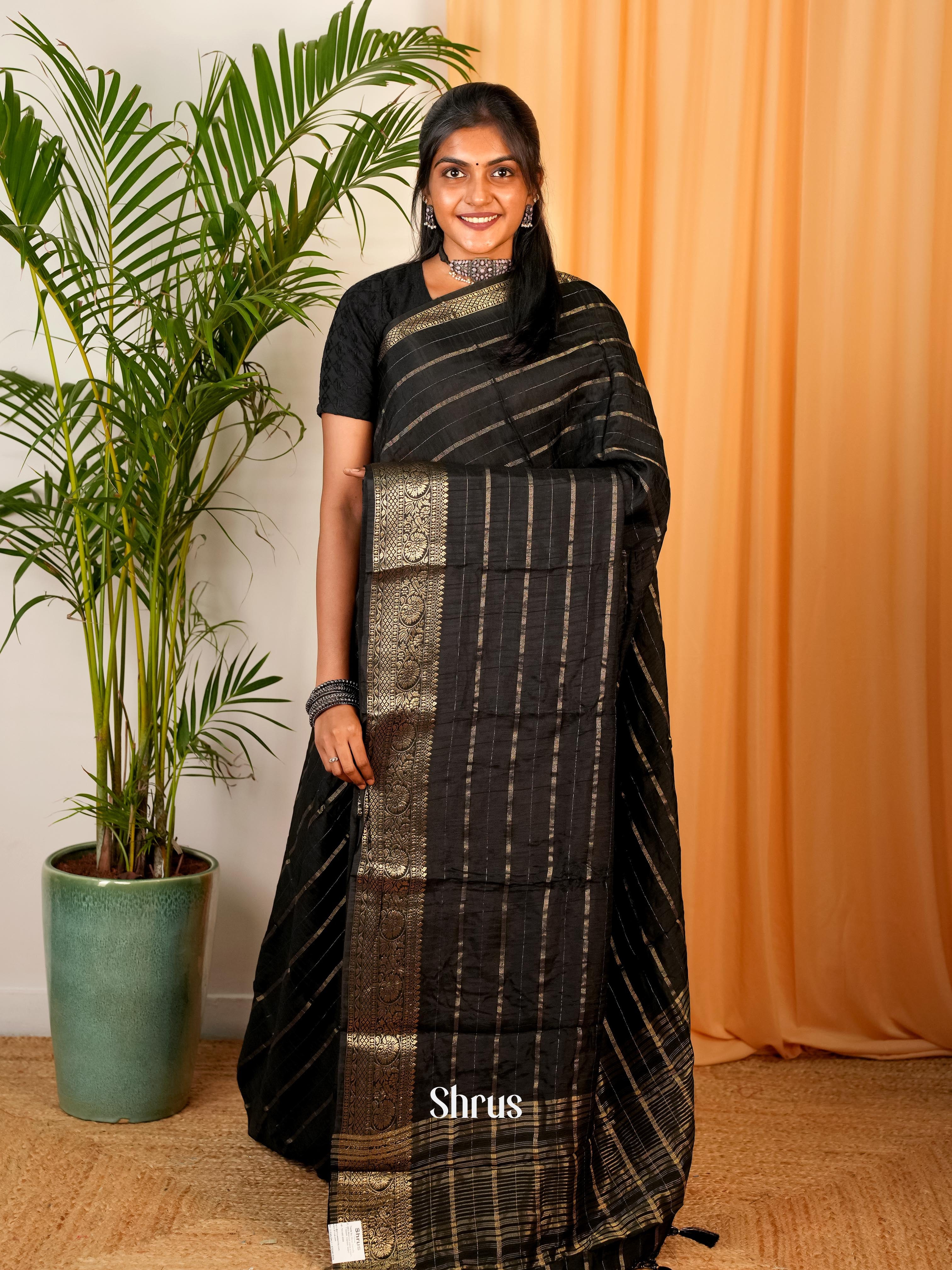 Black & Red- Semi Mysoresilk Saree - Shop on Shrus.com