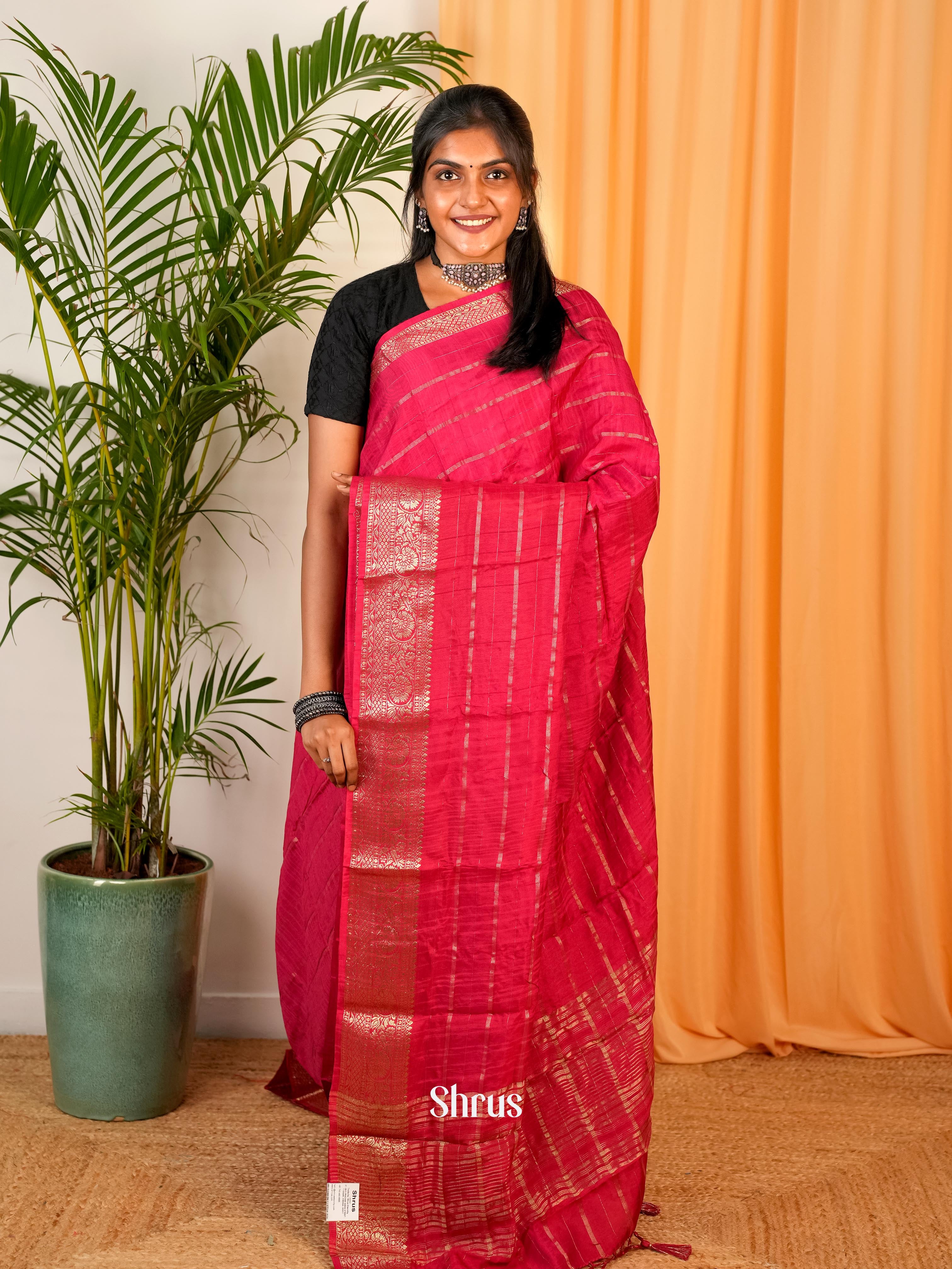 Pink & Red- Semi Mysoresilk Saree - Shop on Shrus.com