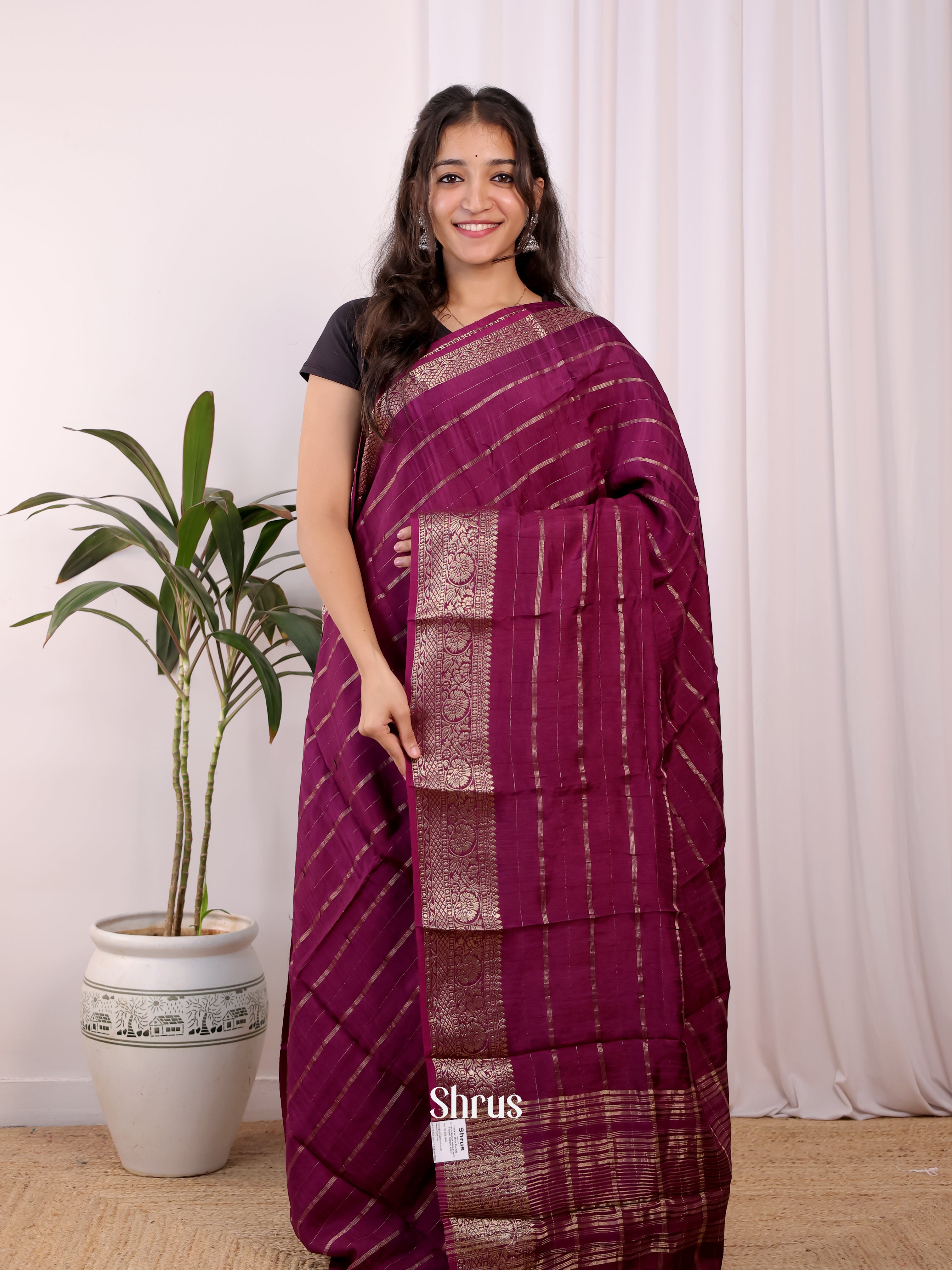 Purple & Maroon - Semi Mysoresilk Saree - Shop on Shrus.com