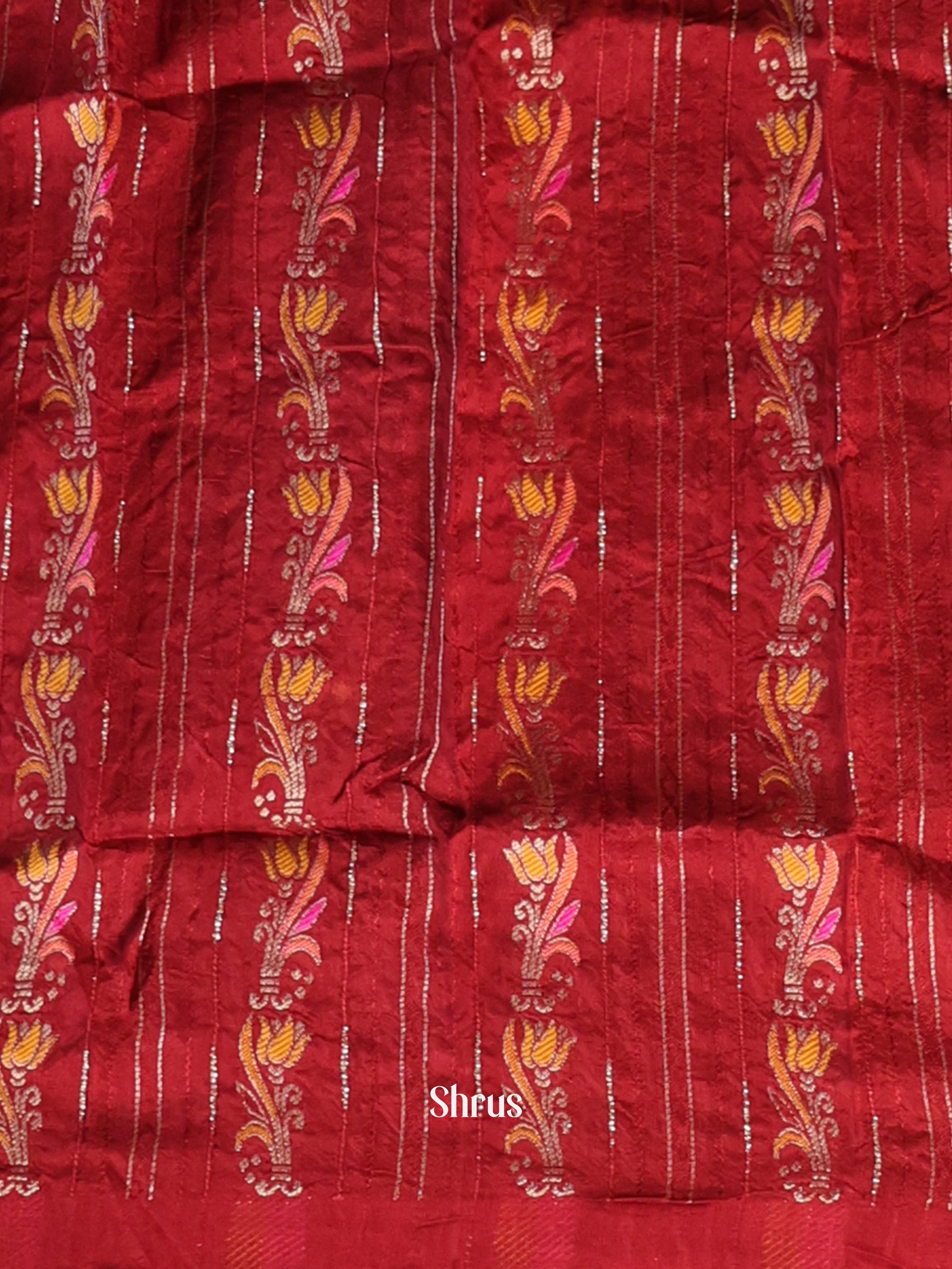 Lite Green & Red- Semi Mysoresilk Saree - Shop on Shrus.com