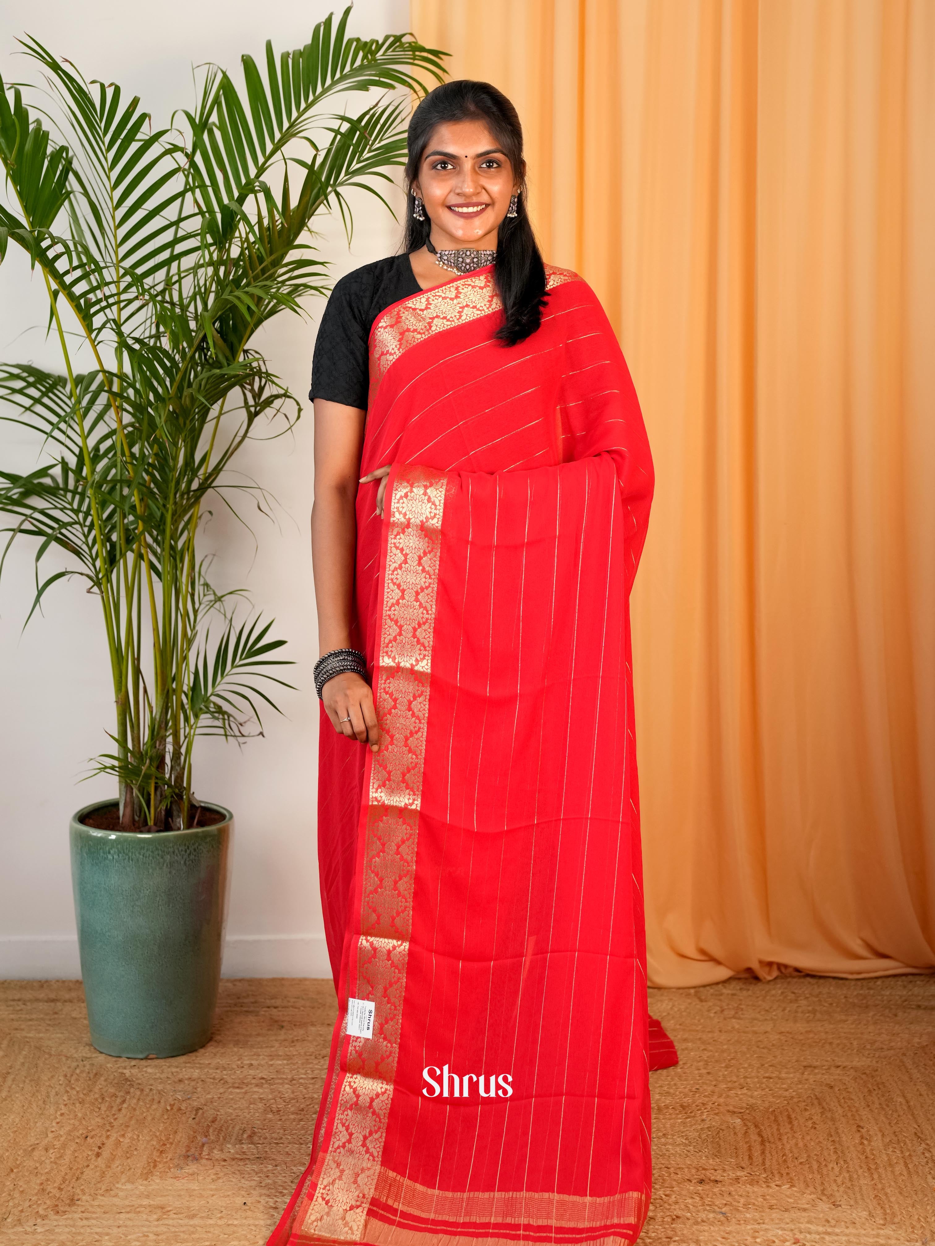 Red - Semi Mysoresilk Saree - Shop on Shrus.com