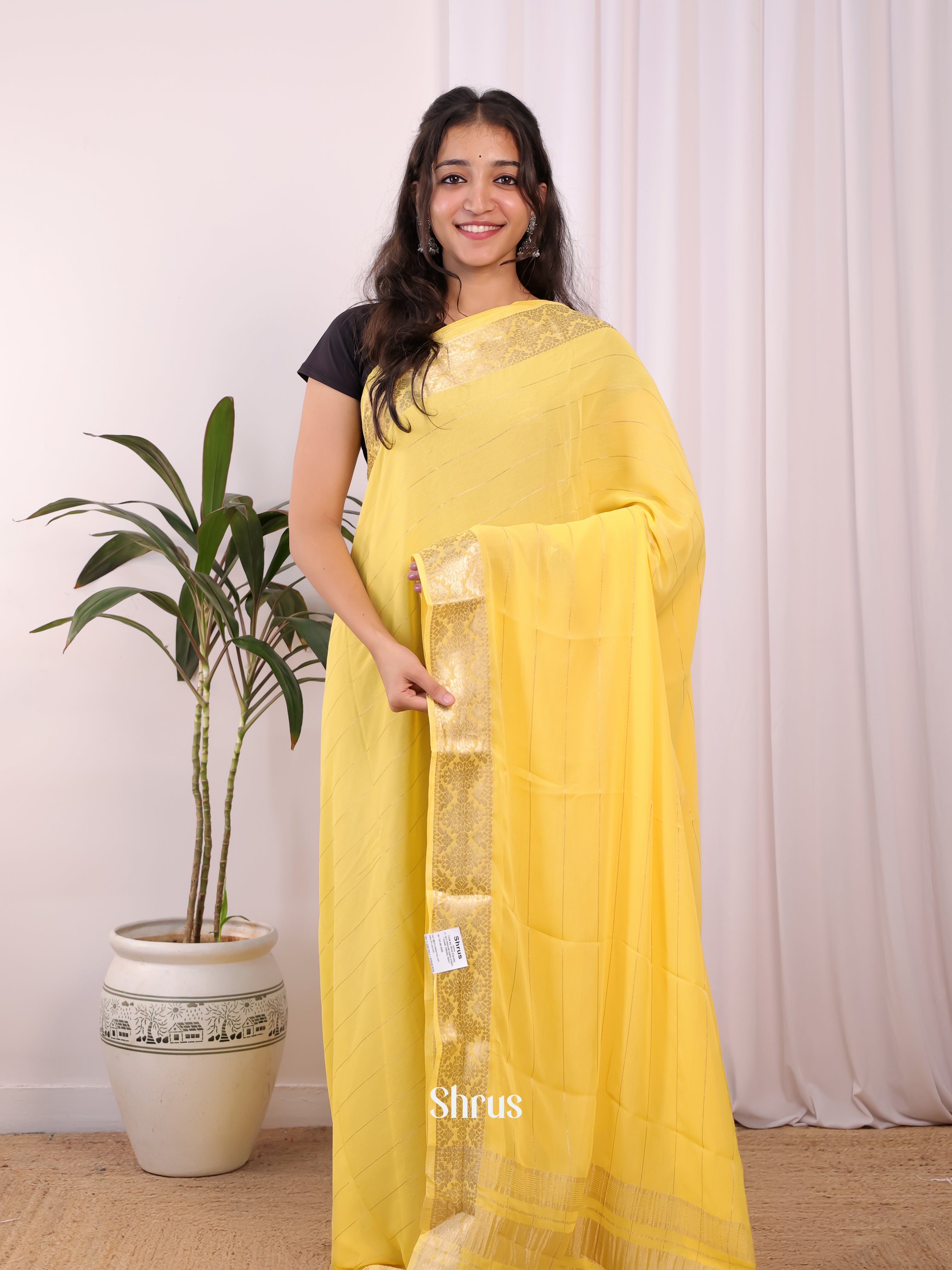 Lemon Yellow - Semi Mysoresilk Saree - Shop on Shrus.com