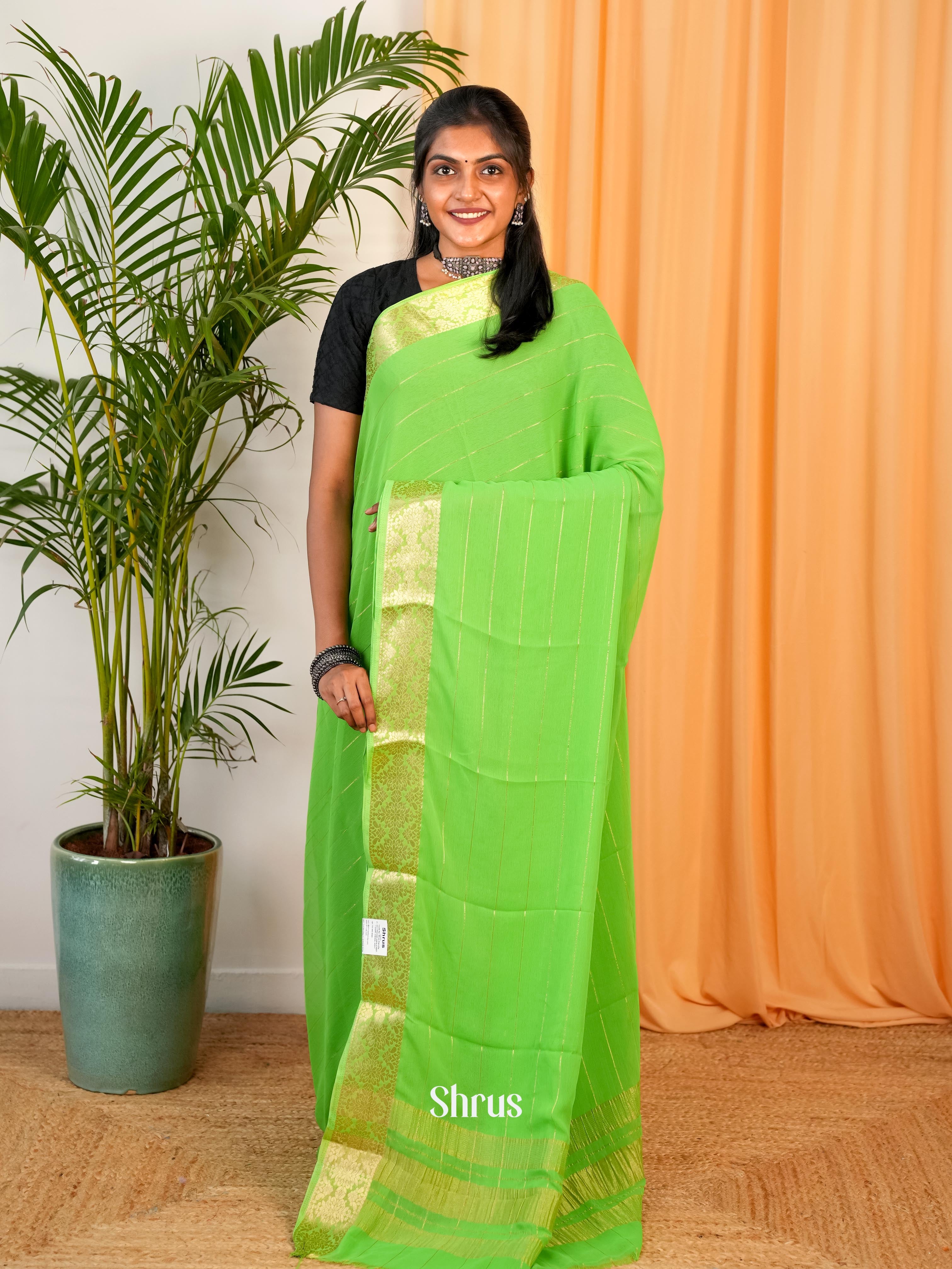 Pastel Green- Semi Mysoresilk Saree - Shop on Shrus.com