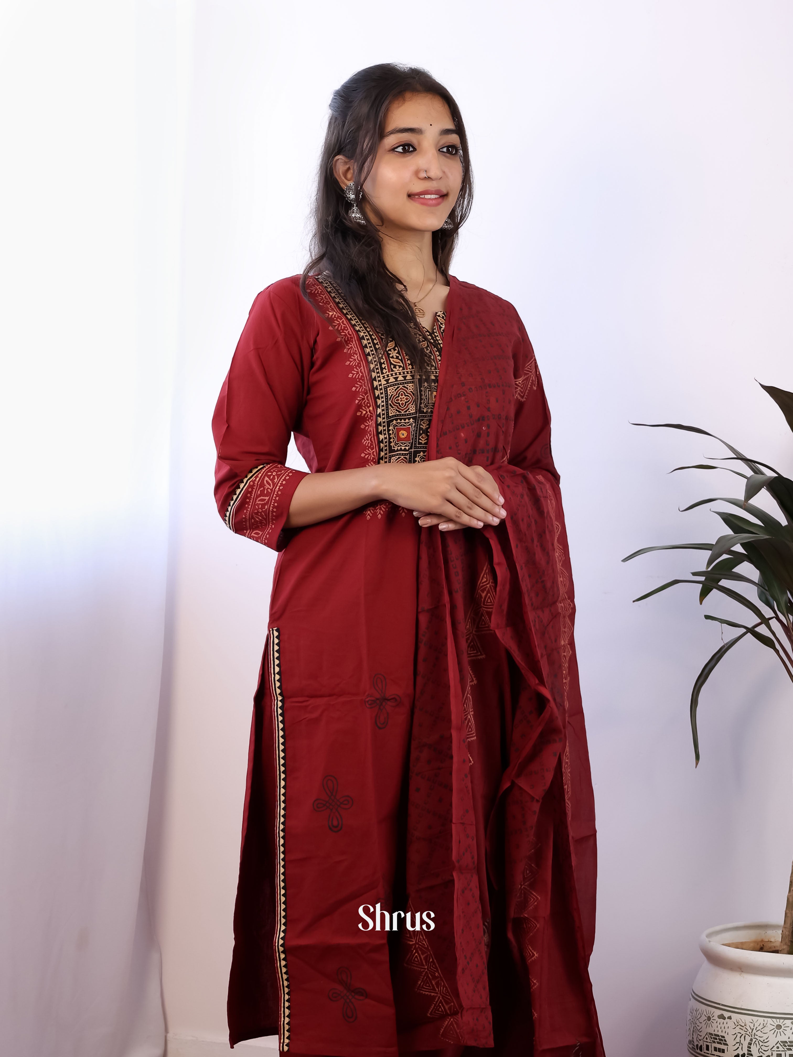 Maroon - 3pc CottonReadymade Suits - Shop on Shrus.com