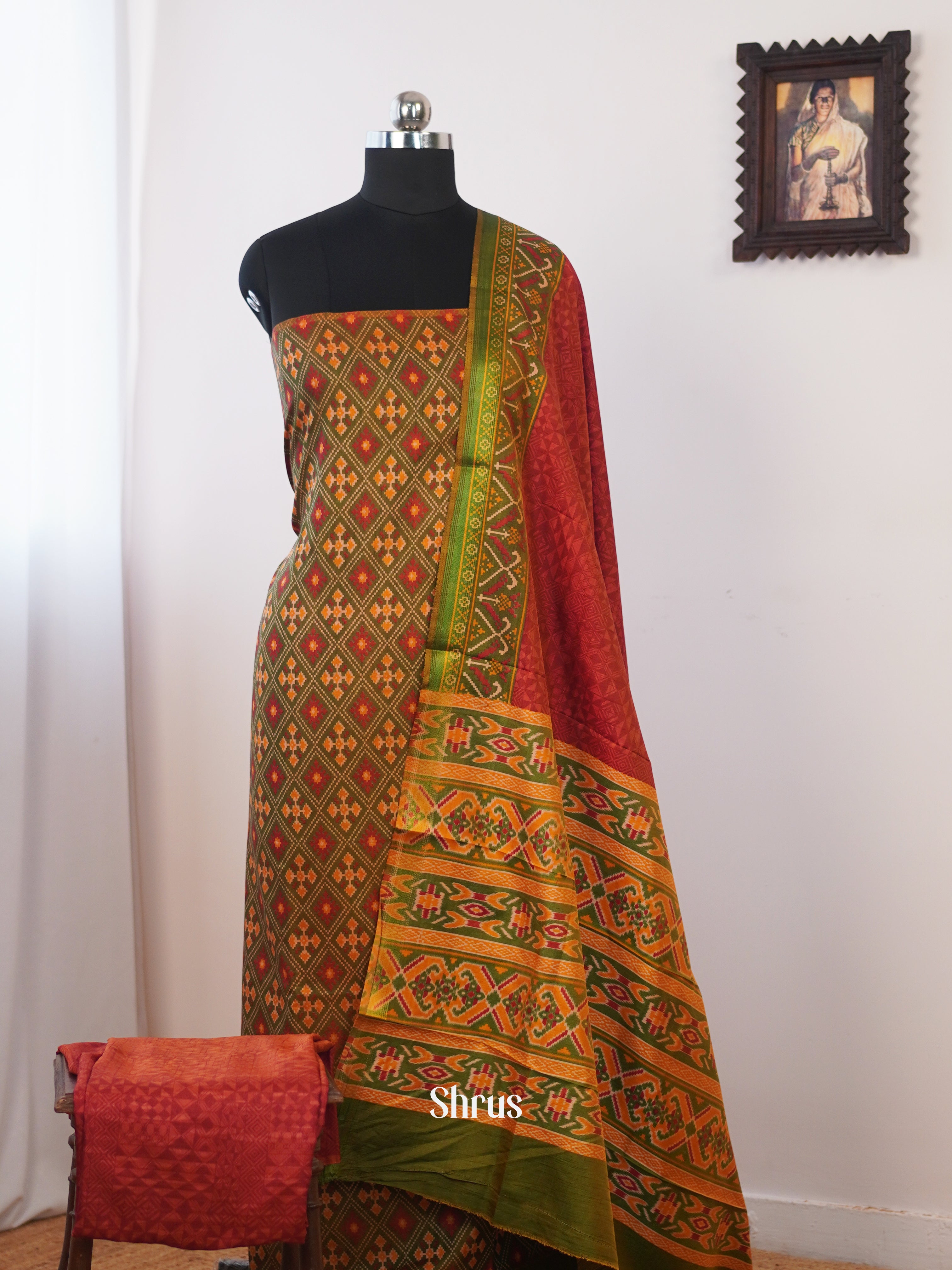 Green & Red - semi patola salwar - Shop on Shrus.com