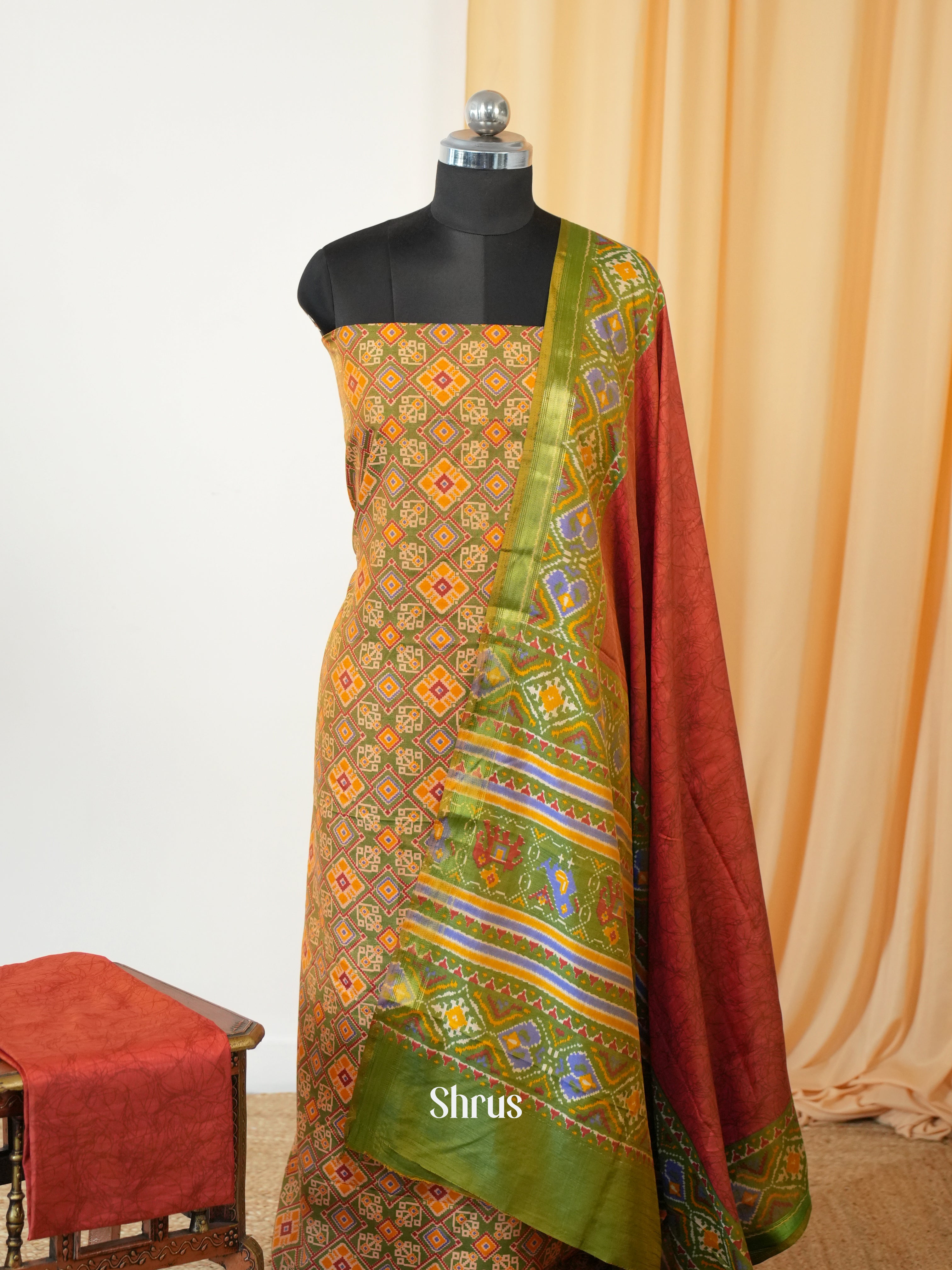 Green & Red - semi patola salwar - Shop on Shrus.com