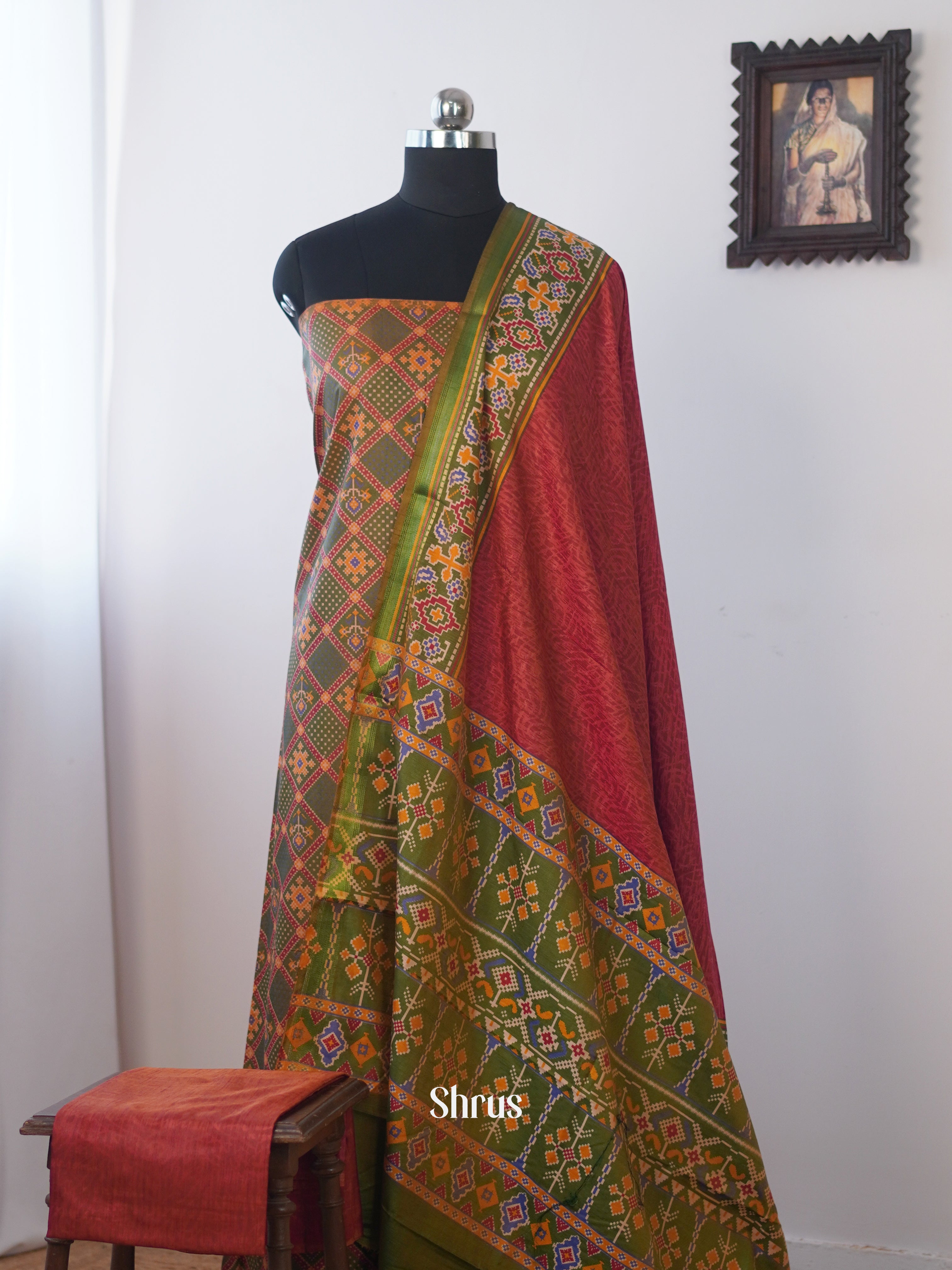 Green & Red - semi patola salwar - Shop on Shrus.com