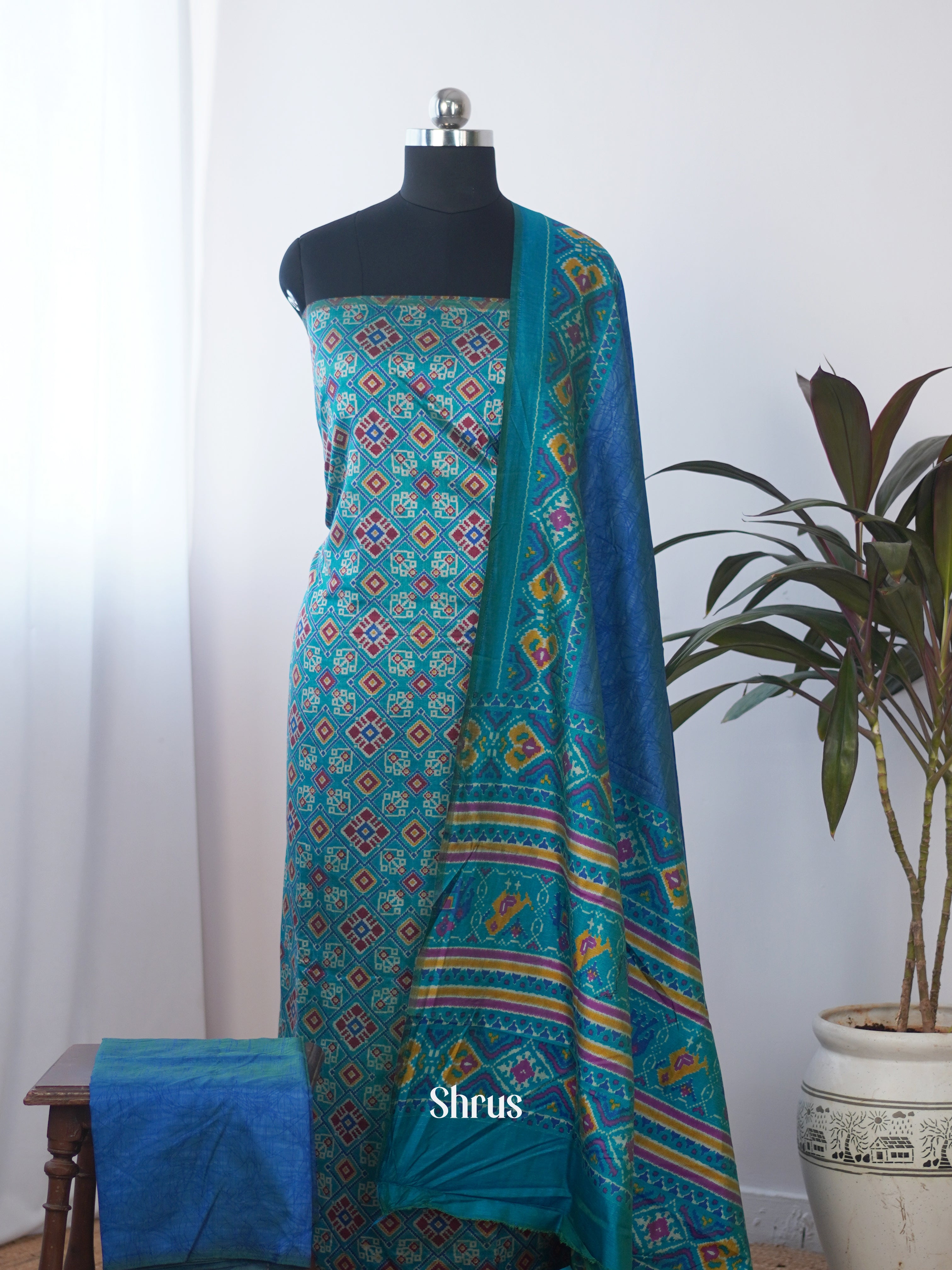 Teal & Blue - semi patola salwar - Shop on Shrus.com