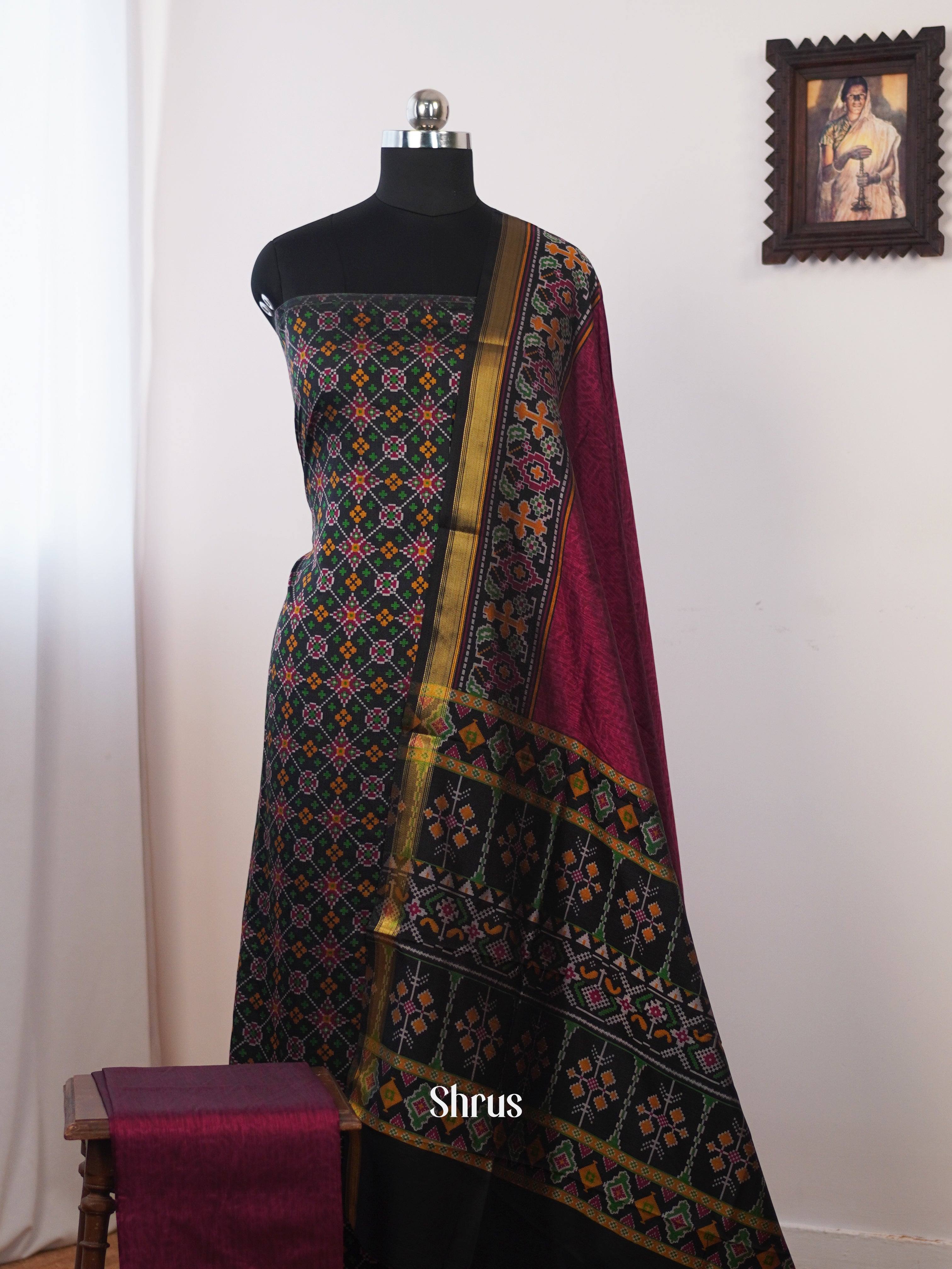 Black & Maroon - semi patola salwar - Shop on Shrus.com