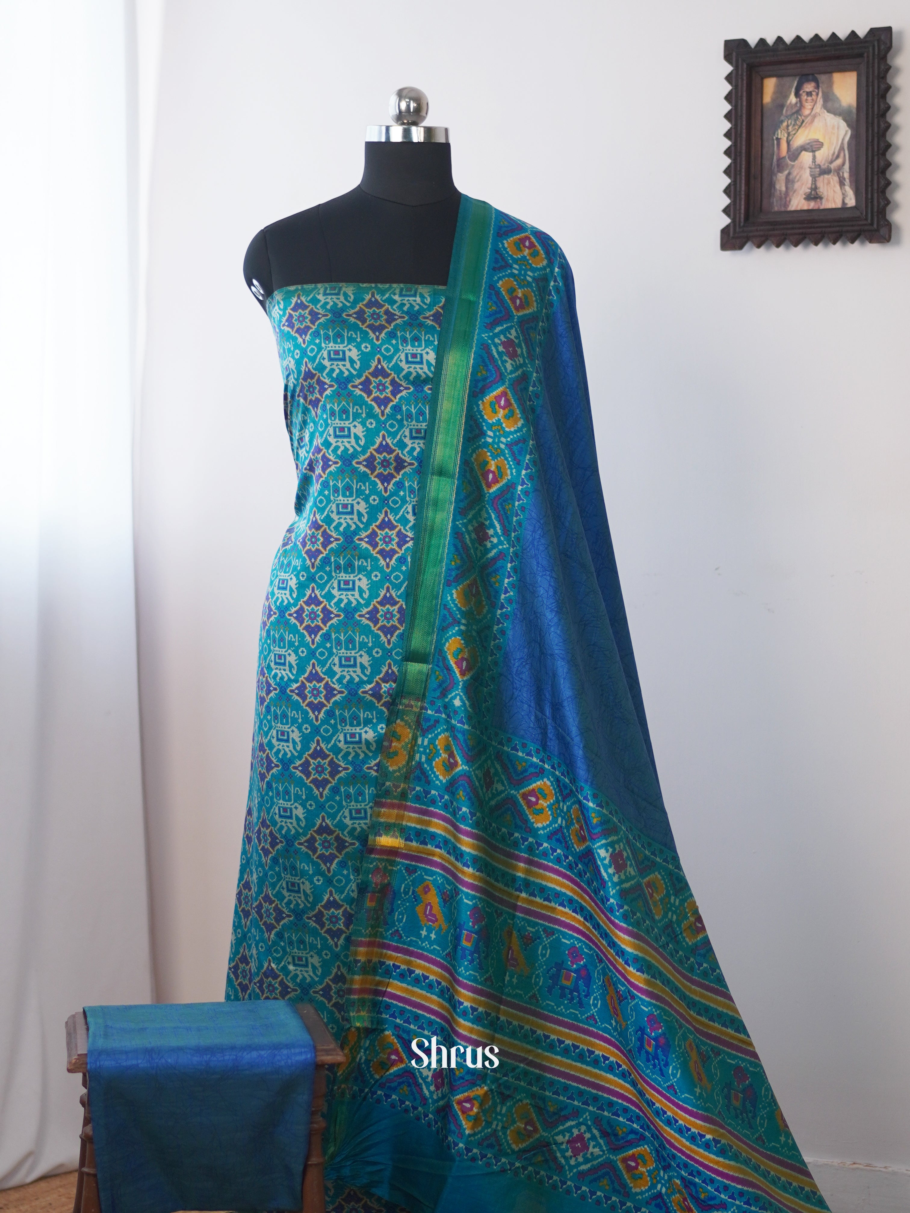 Teal& Blue - semi patola salwar - Shop on Shrus.com