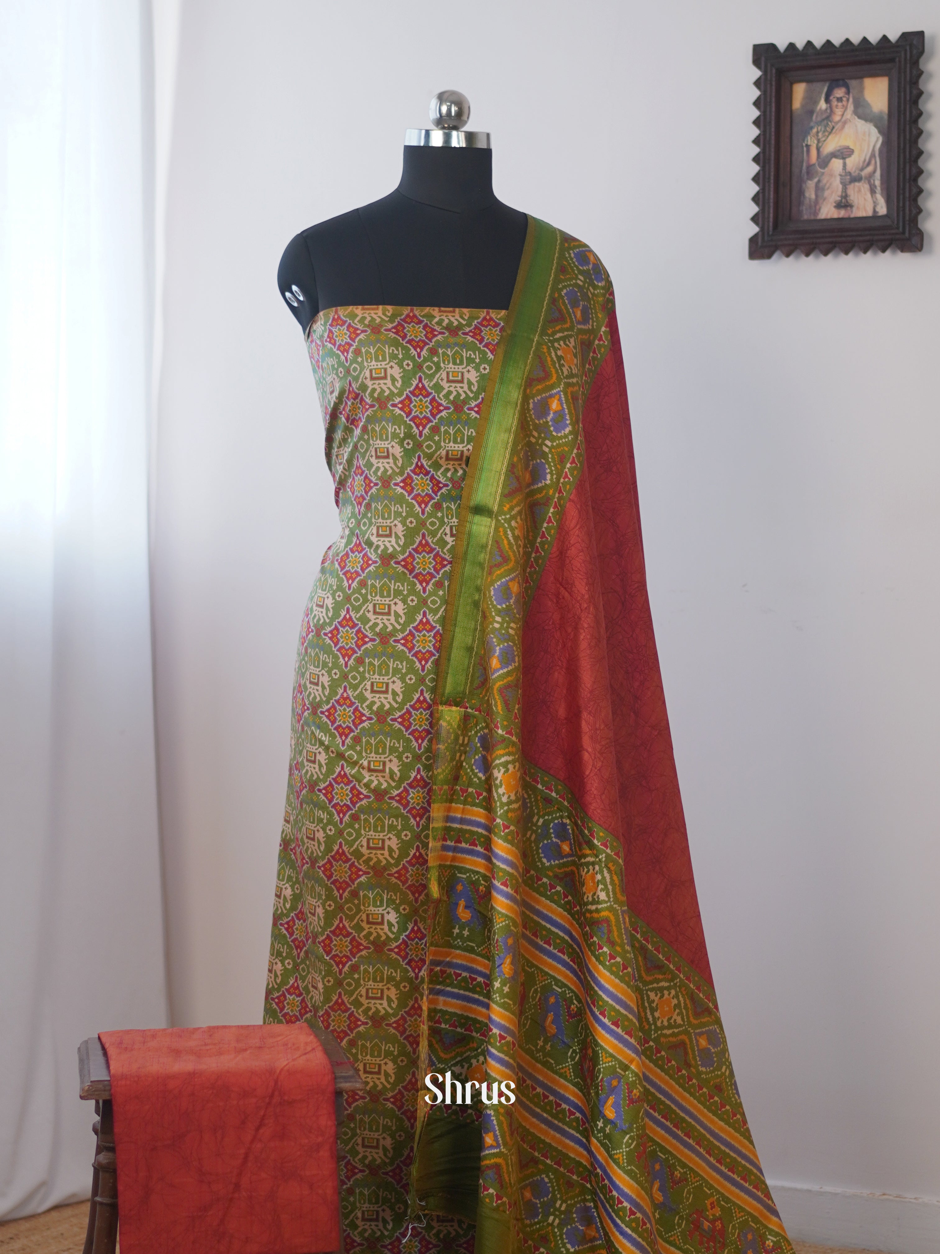 Green & Red - semi patola salwar - Shop on Shrus.com