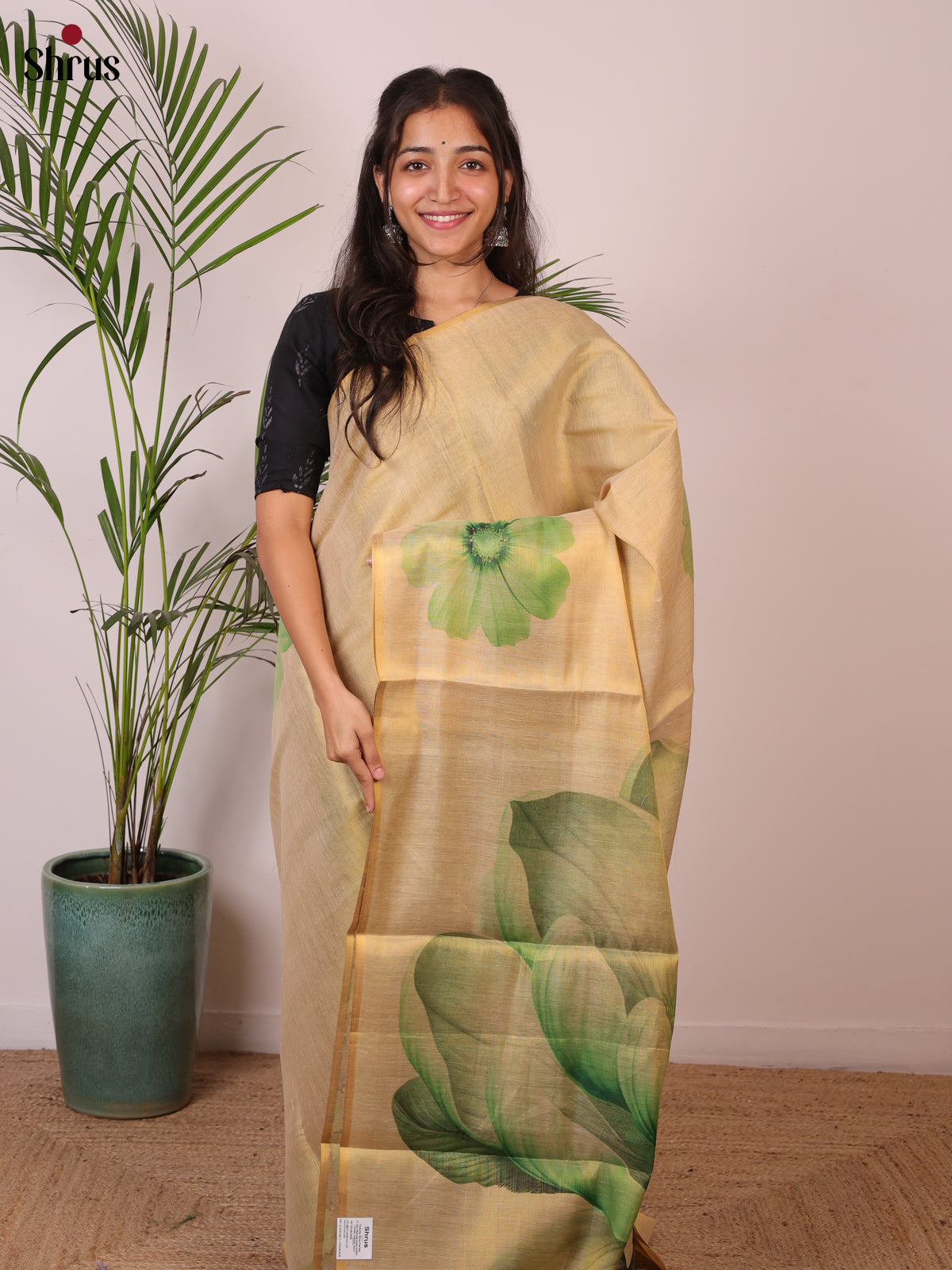Gold & Green - Semi Jute Saree - Shop on Shrus.com