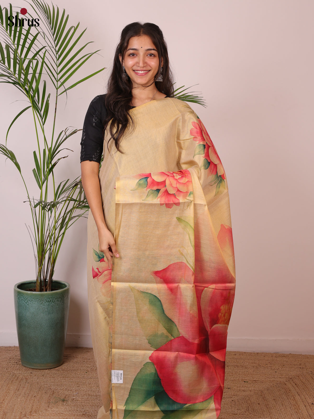 Gold & Pink - Semi Jute Saree - Shop on Shrus.com