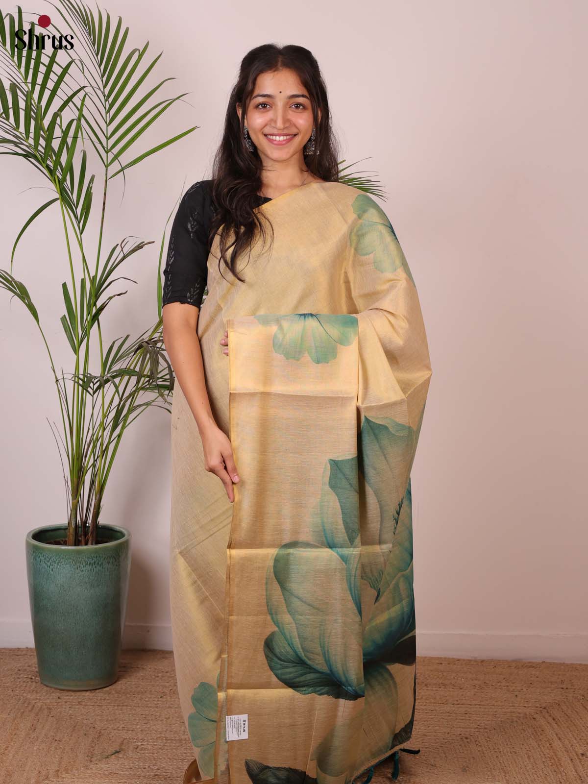 Gold & Blue - Semi Jute Saree - Shop on Shrus.com