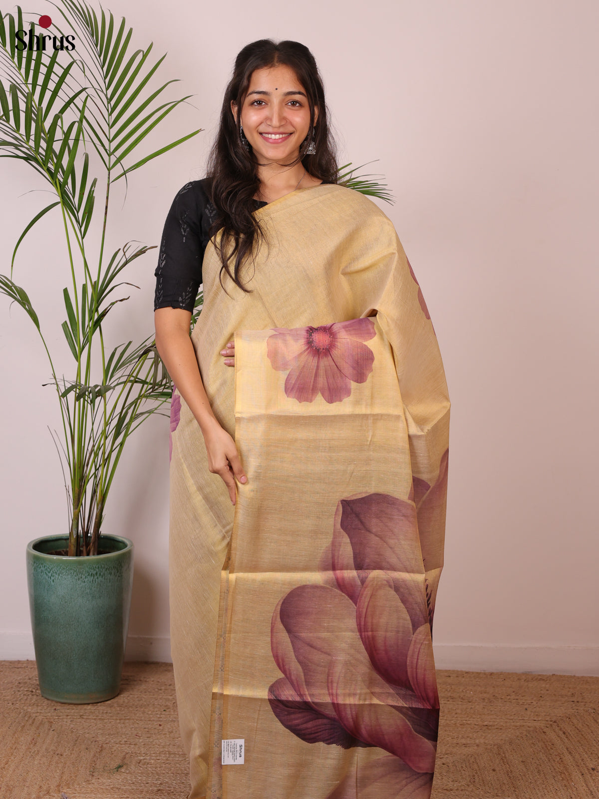 Gold & Purple - Semi Jute Saree - Shop on Shrus.com