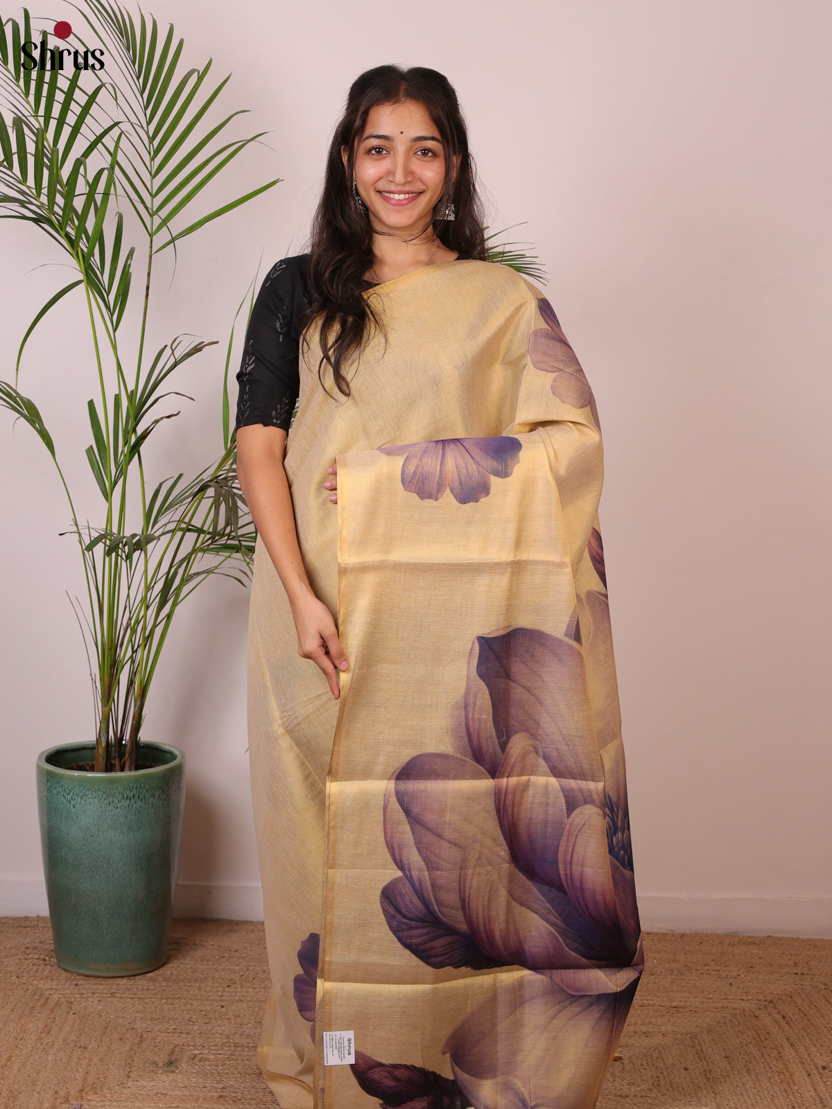 Gold & Violet - Semi Jute Saree - Shop on Shrus.com
