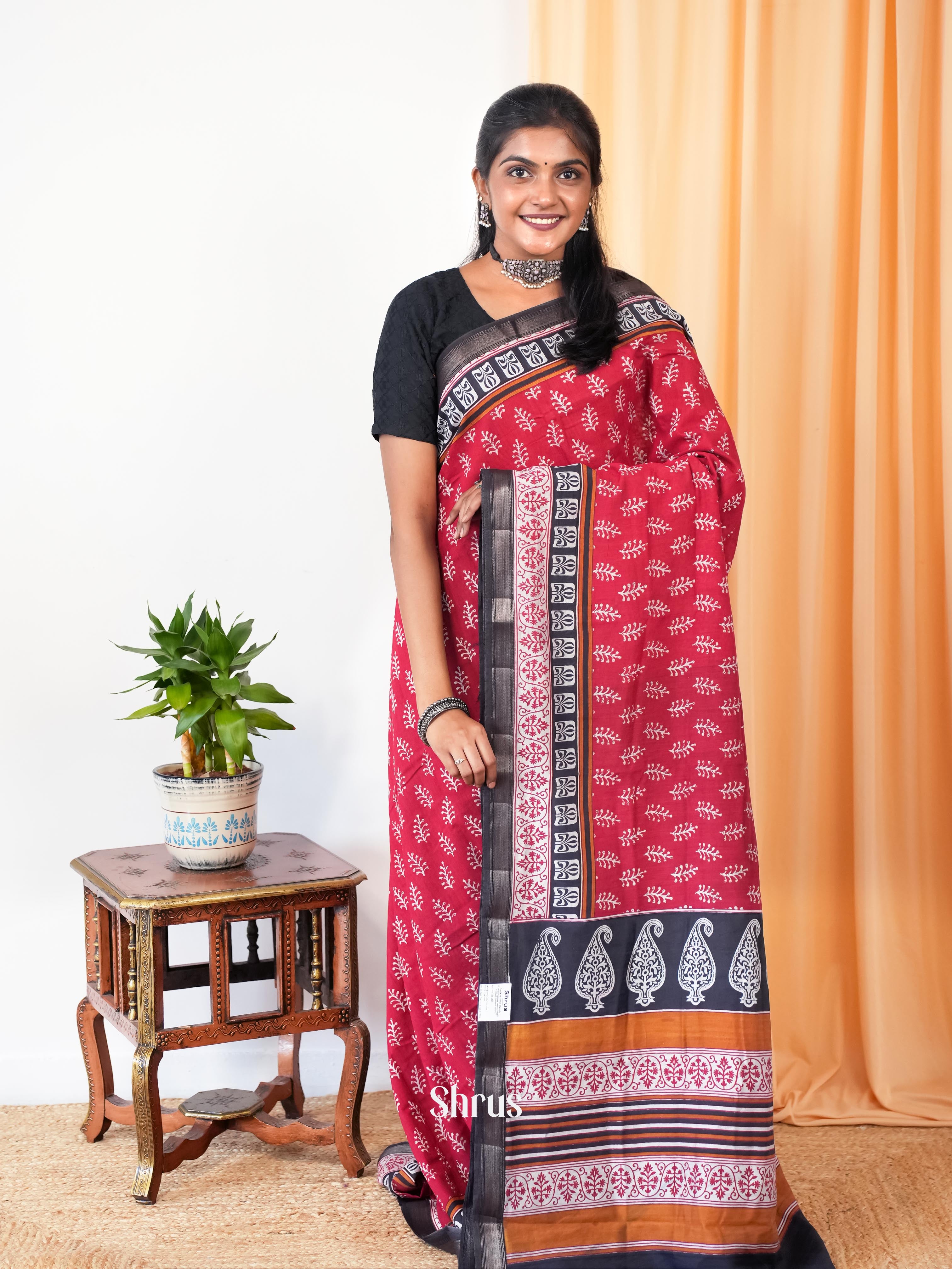 Red & Black- Art Modal Saree - Shop on Shrus.com
