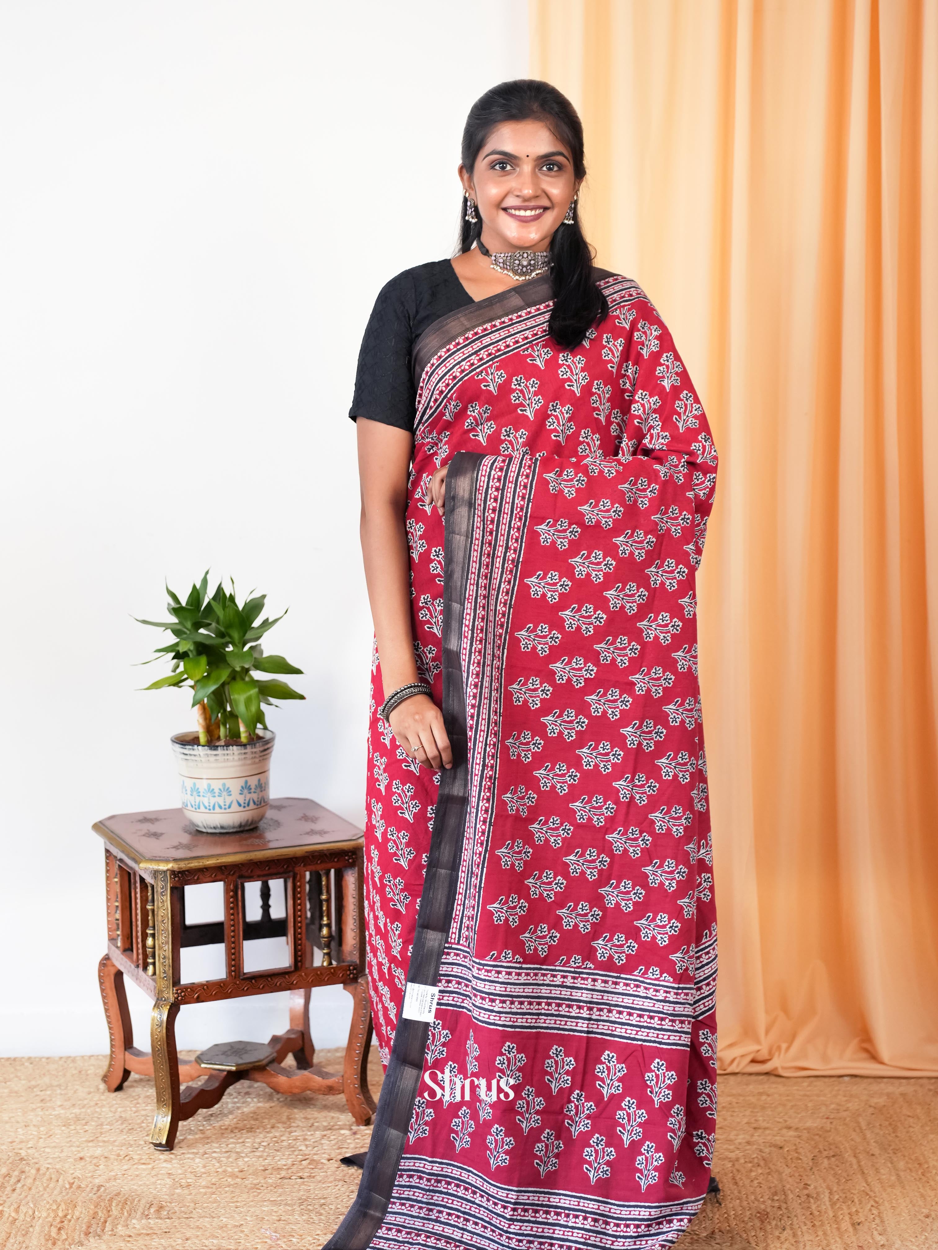 Red & Black - Art Modal Saree - Shop on Shrus.com