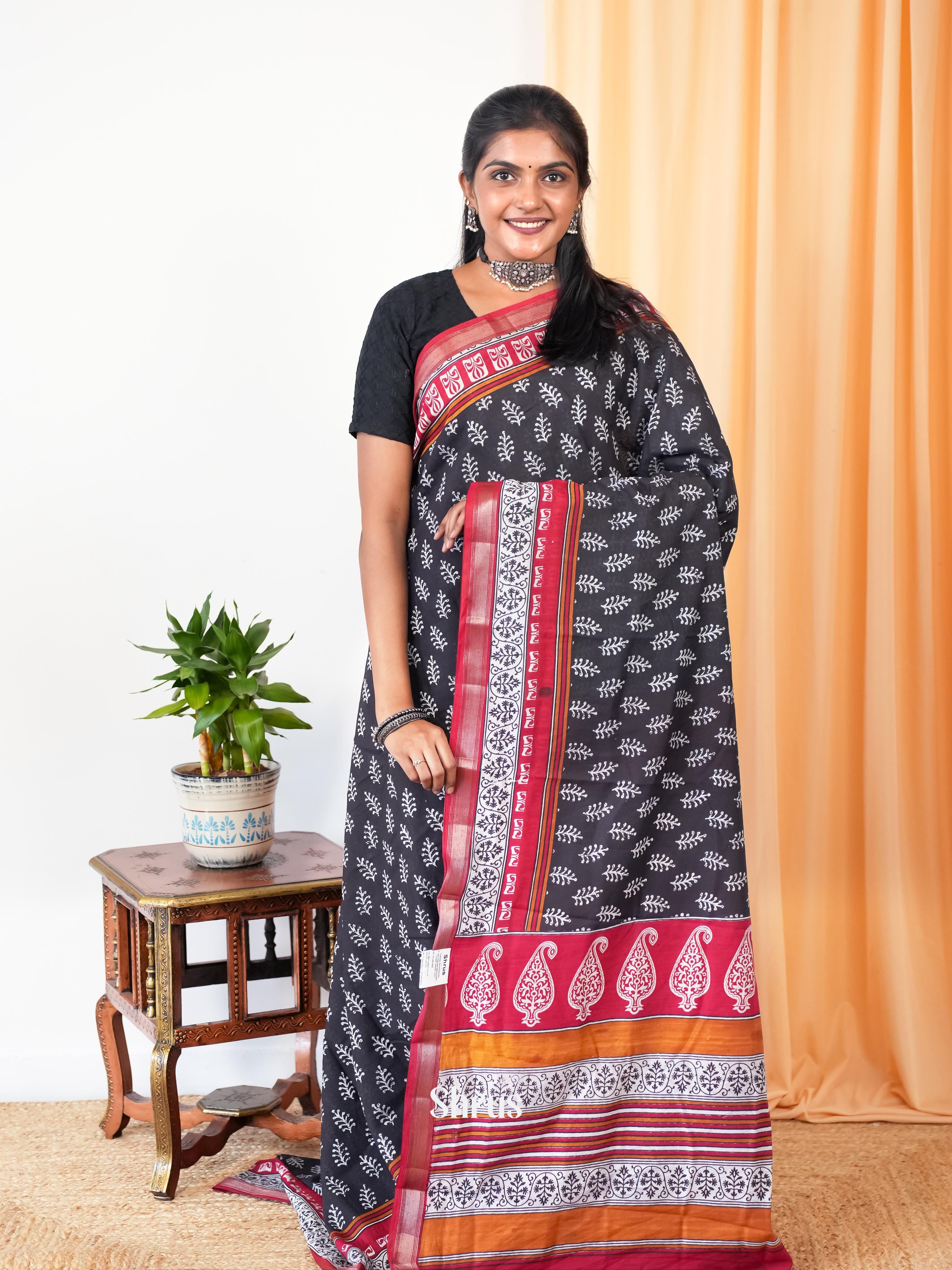 Black & Red - Art Modal Saree - Shop on Shrus.com