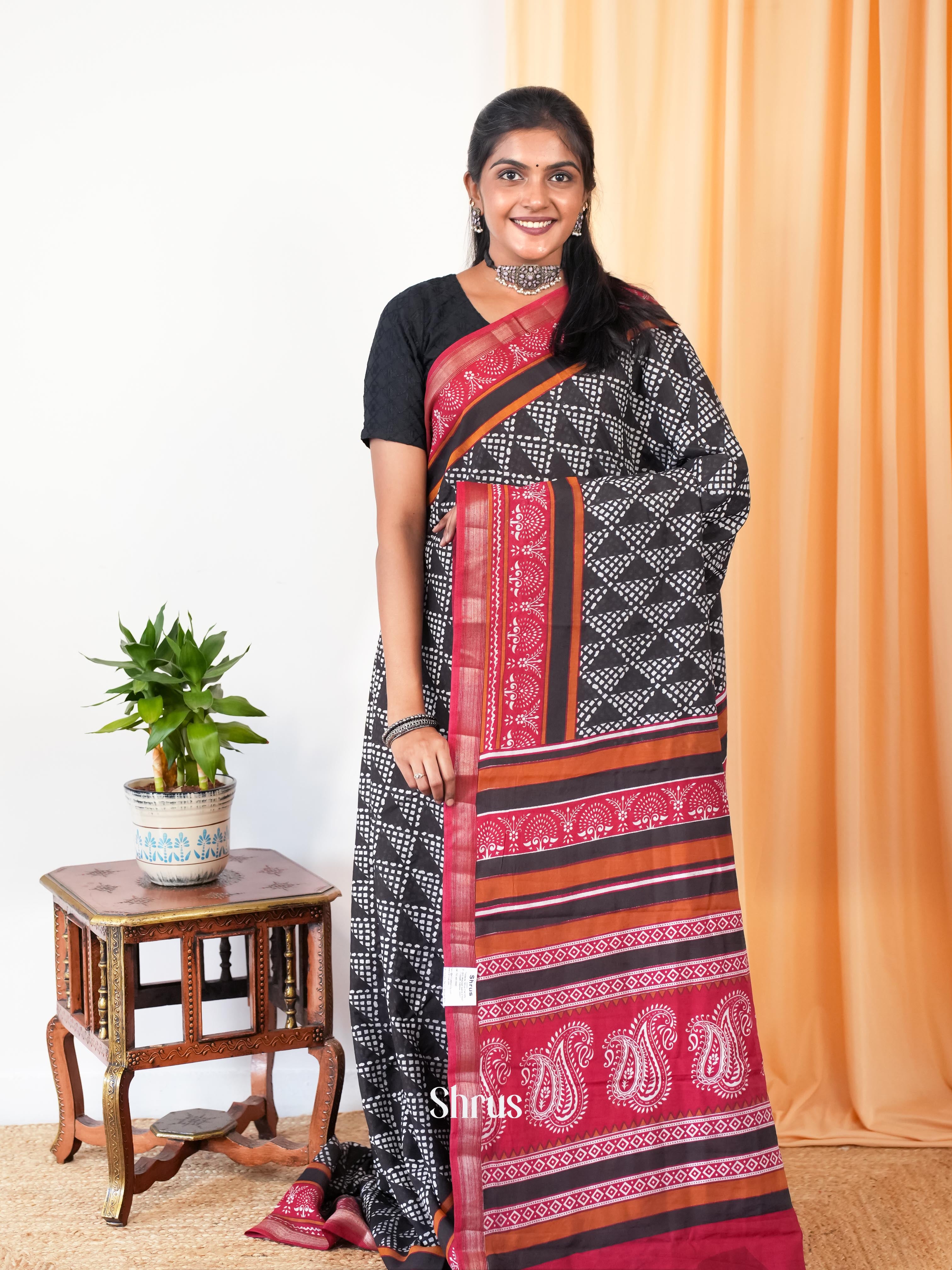 Black & Red - Art Modal Saree - Shop on Shrus.com