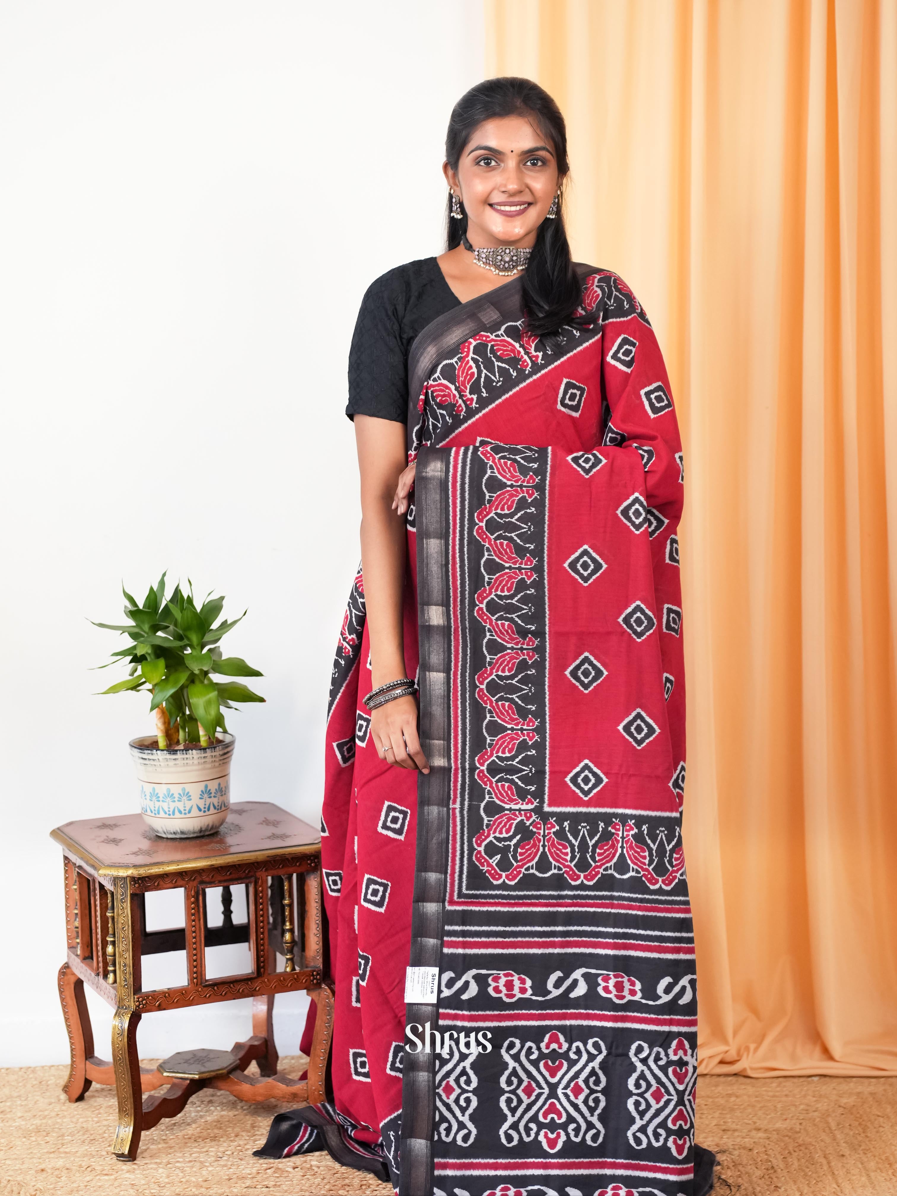Red & Black - Art Modal Saree - Shop on Shrus.com