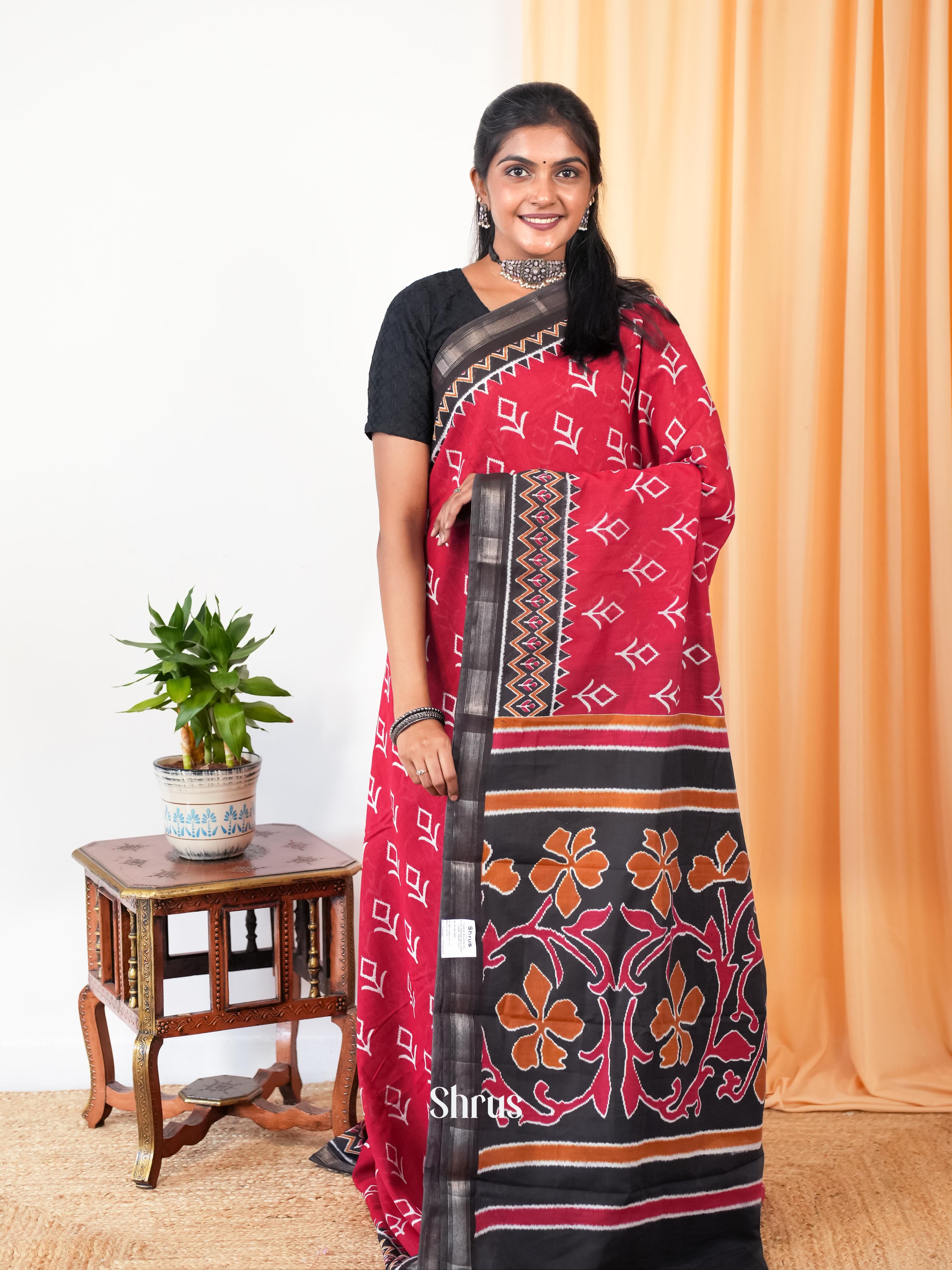 Red & Black - Art Modal Saree - Shop on Shrus.com