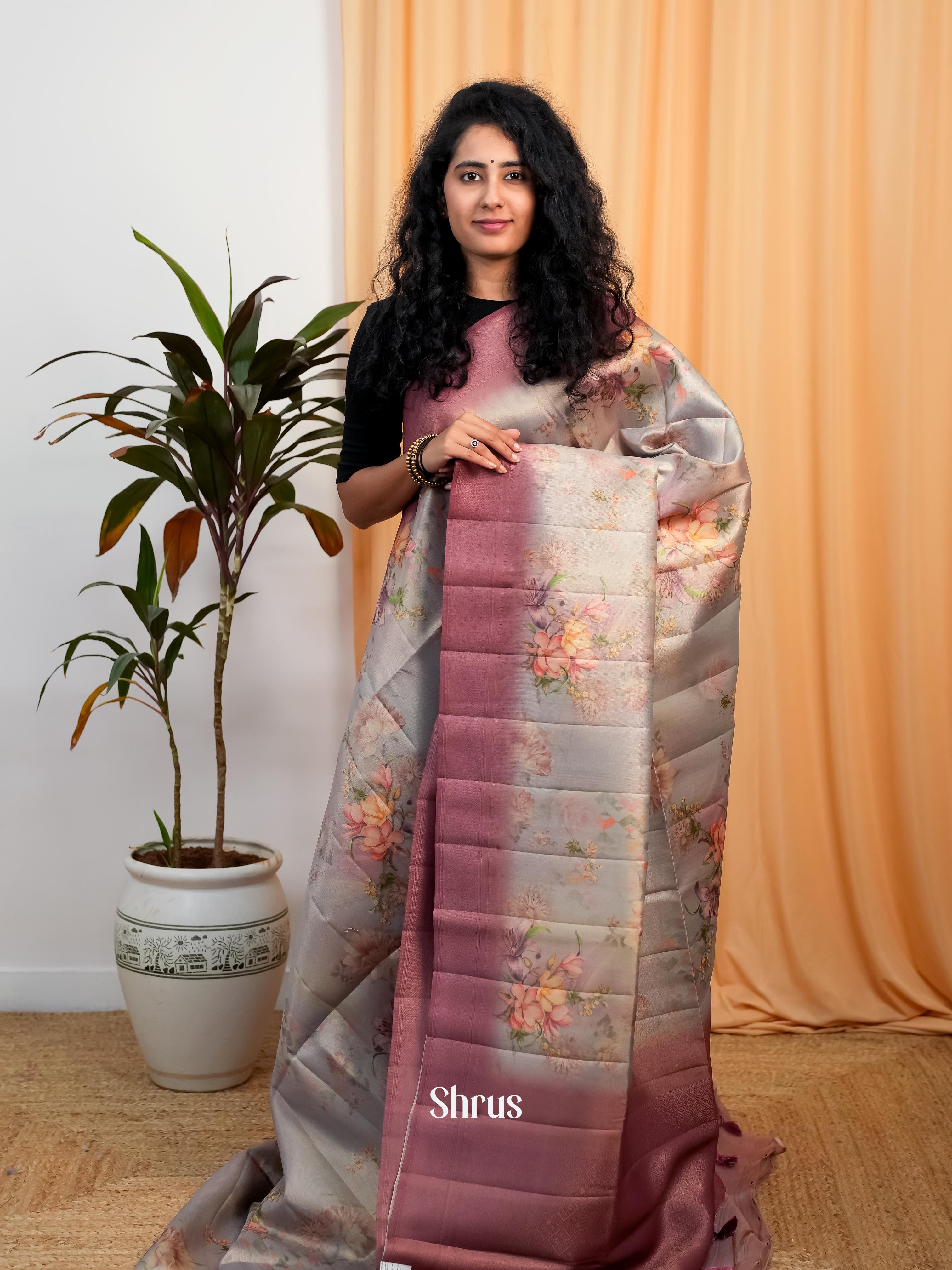 Grey & Brown- Moonga Saree - Shop on Shrus.com
