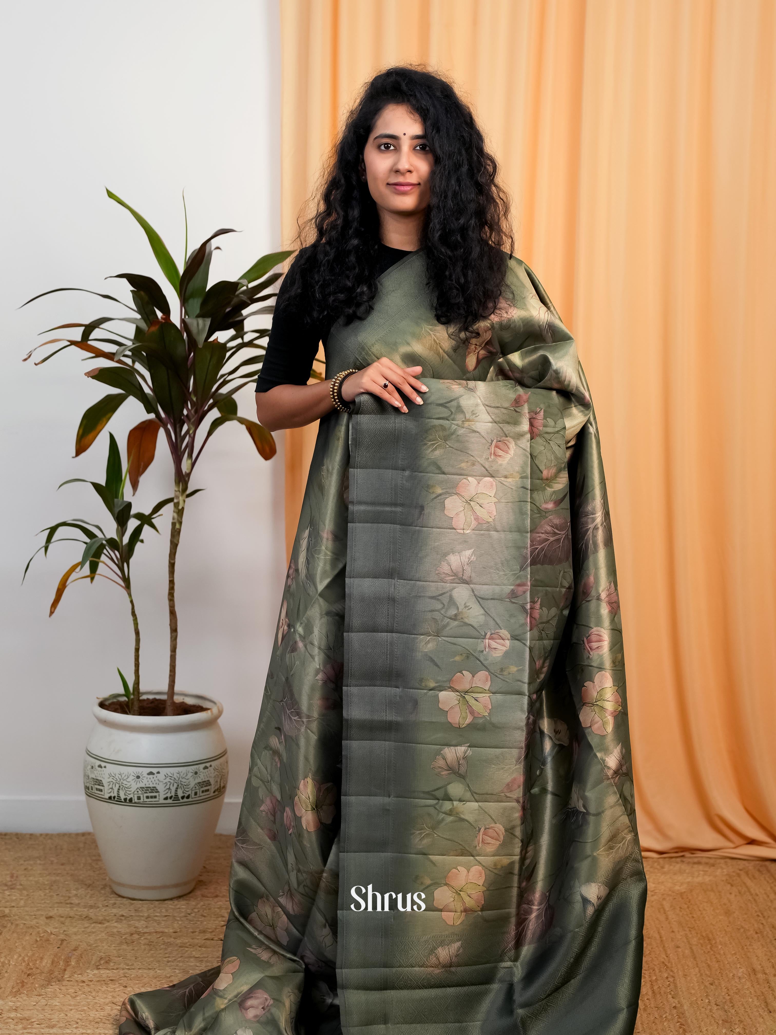 Green - Moonga Saree - Shop on Shrus.com