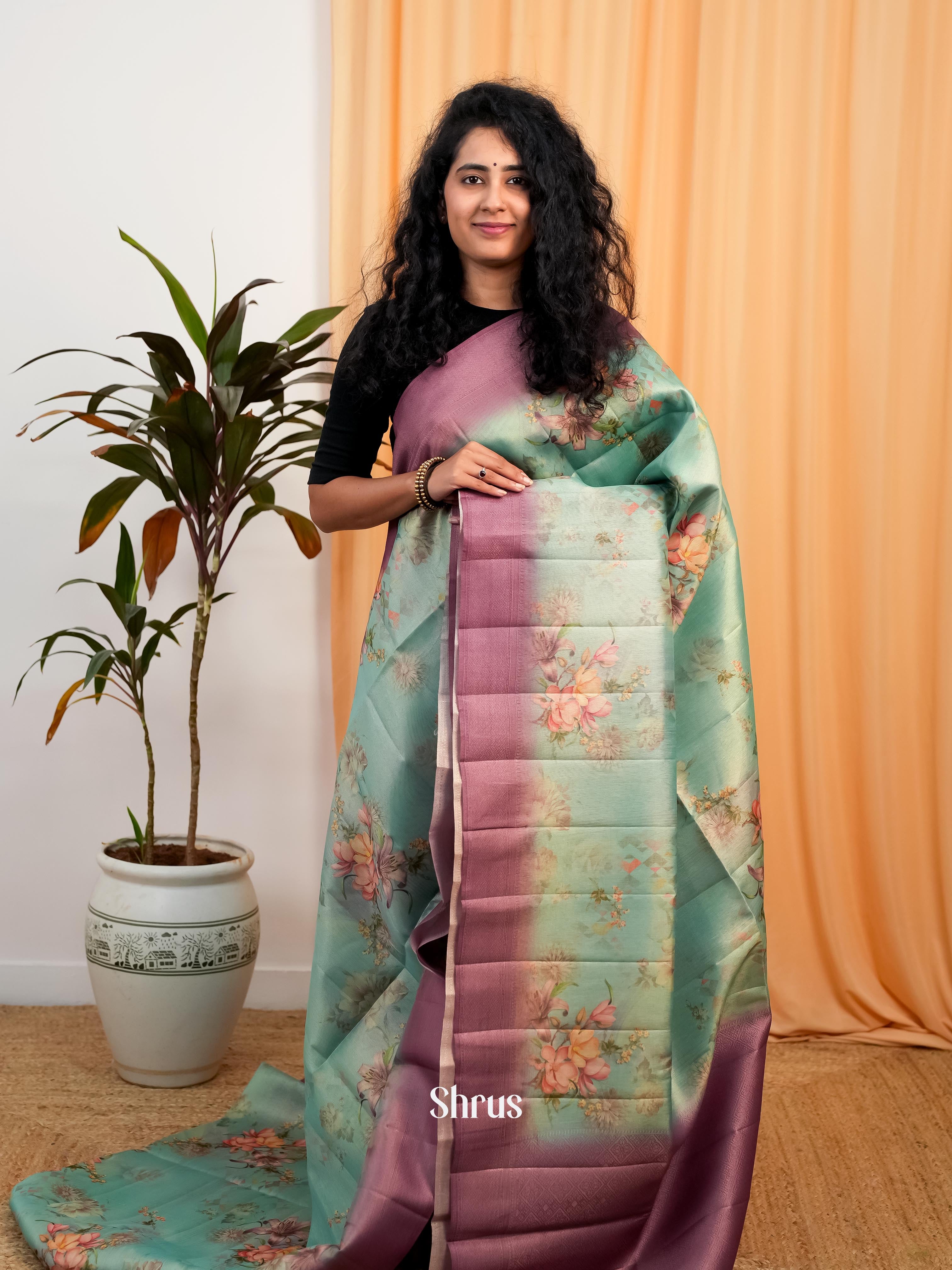 Green & Pink - Moonga Saree - Shop on Shrus.com
