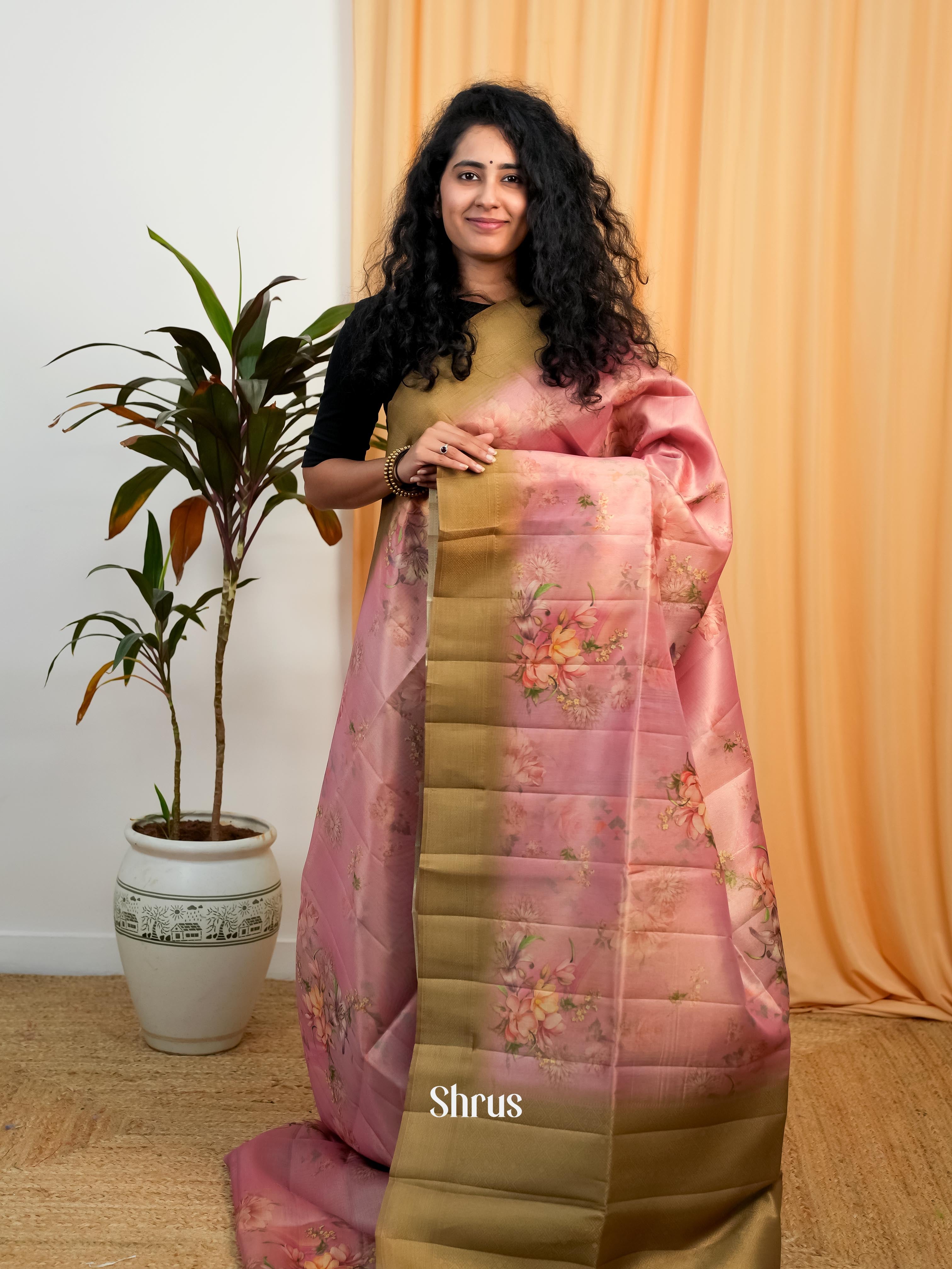 Pink & Green - Moonga Saree - Shop on Shrus.com