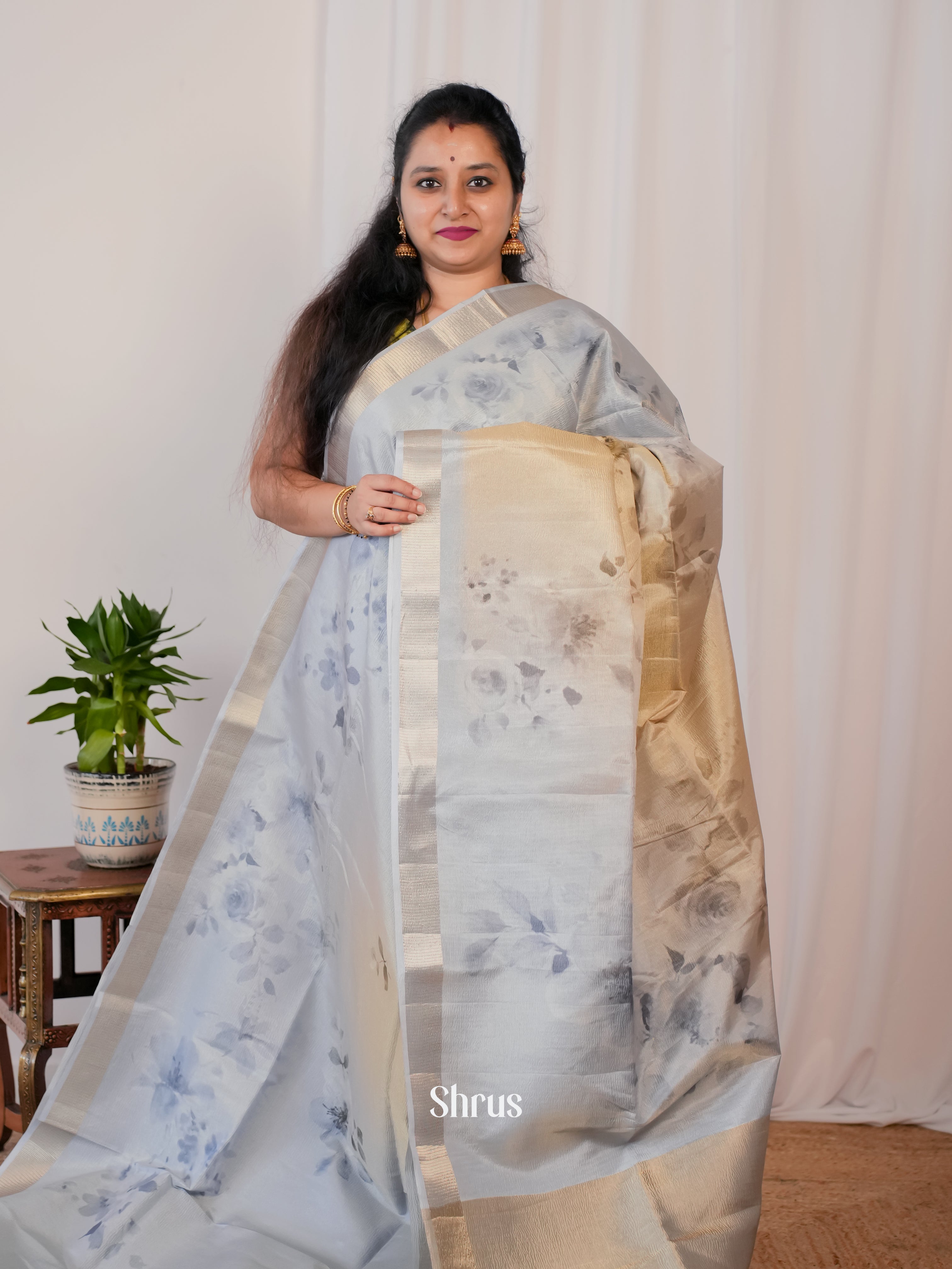 Grey- Bamboo silk Saree - Shop on Shrus.com