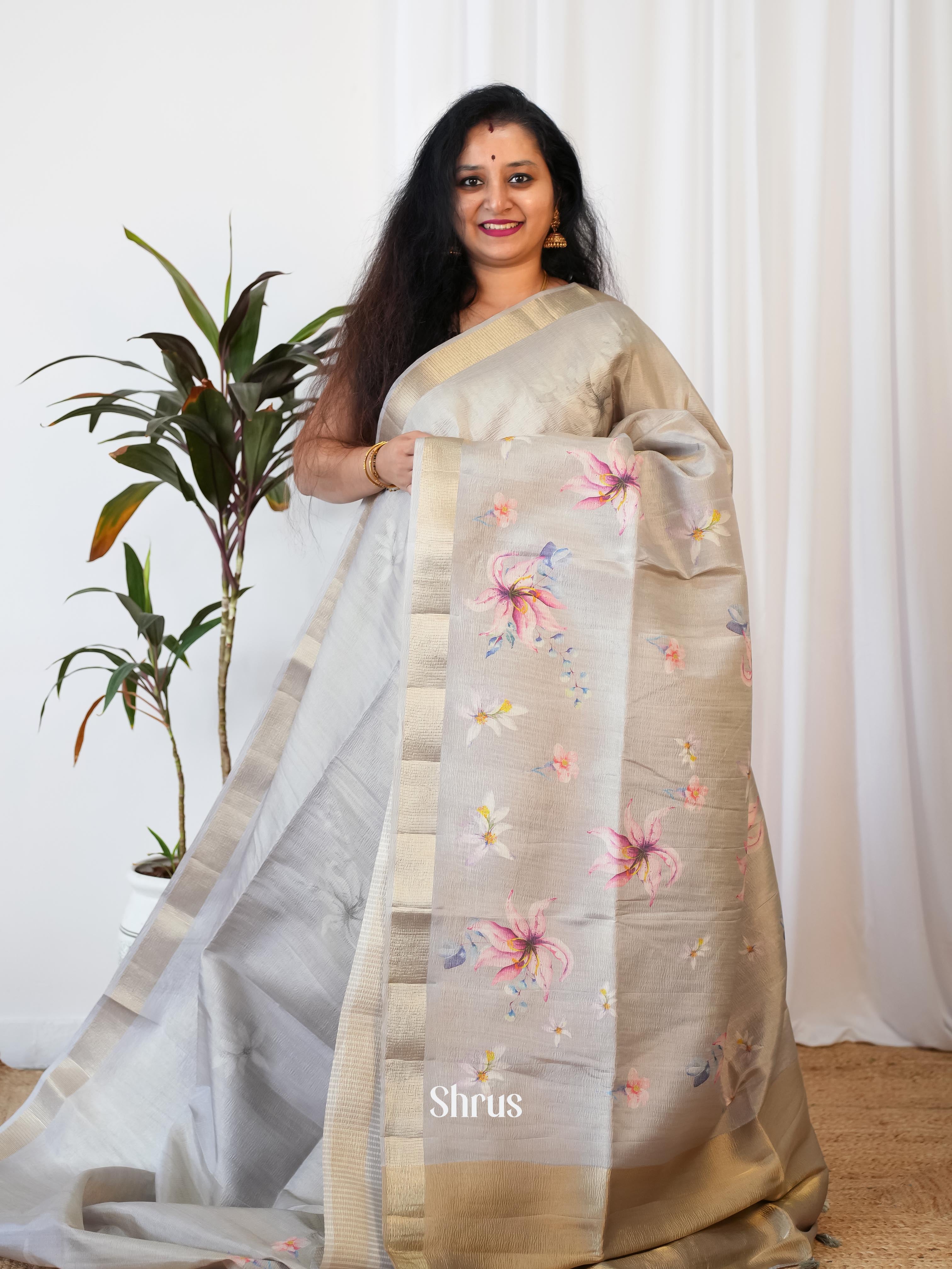 Grey - Bamboo Silk Saree - Shop on Shrus.com