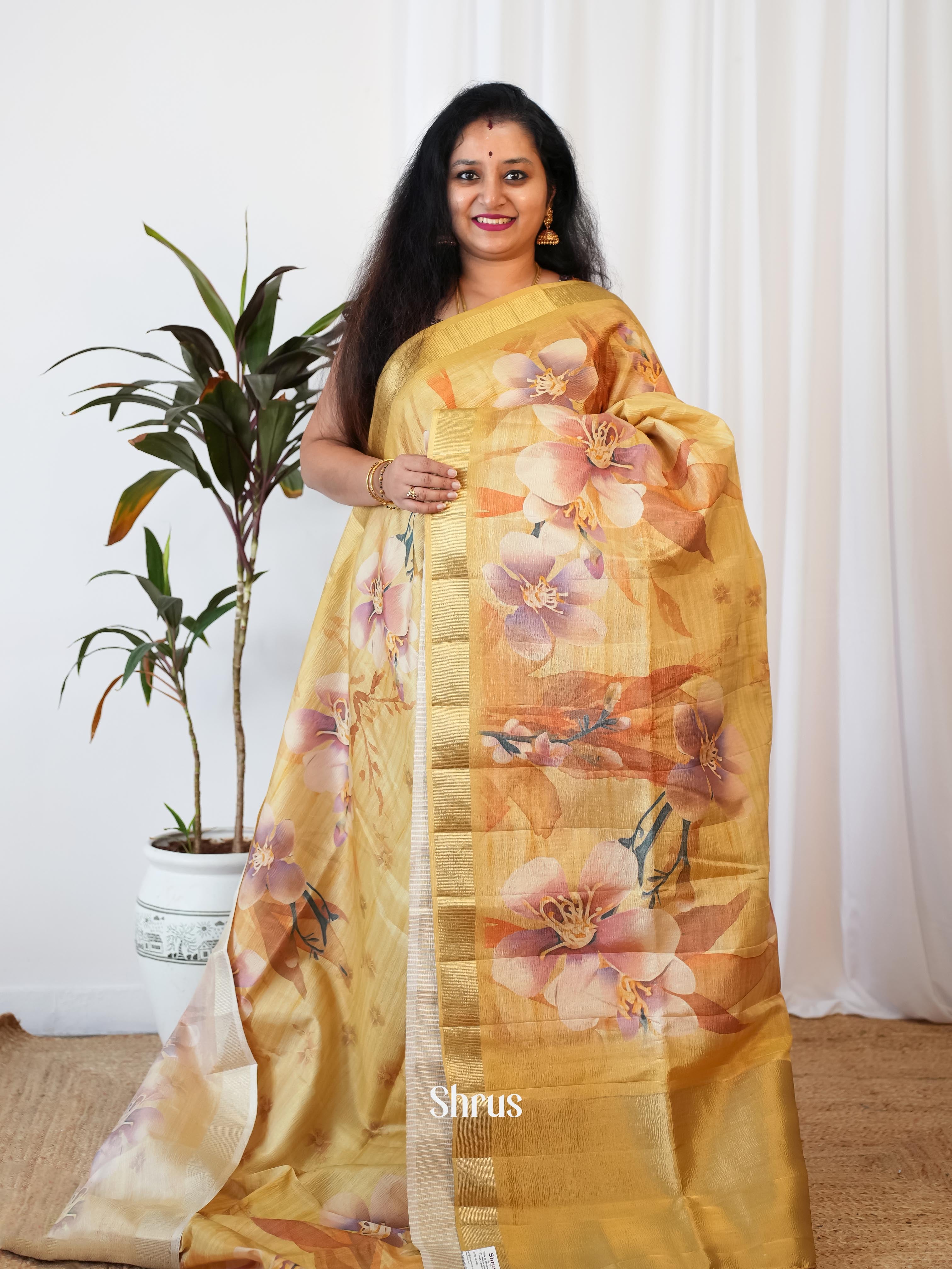 Golden Yellow- Bamboo Silk Saree - Shop on Shrus.com