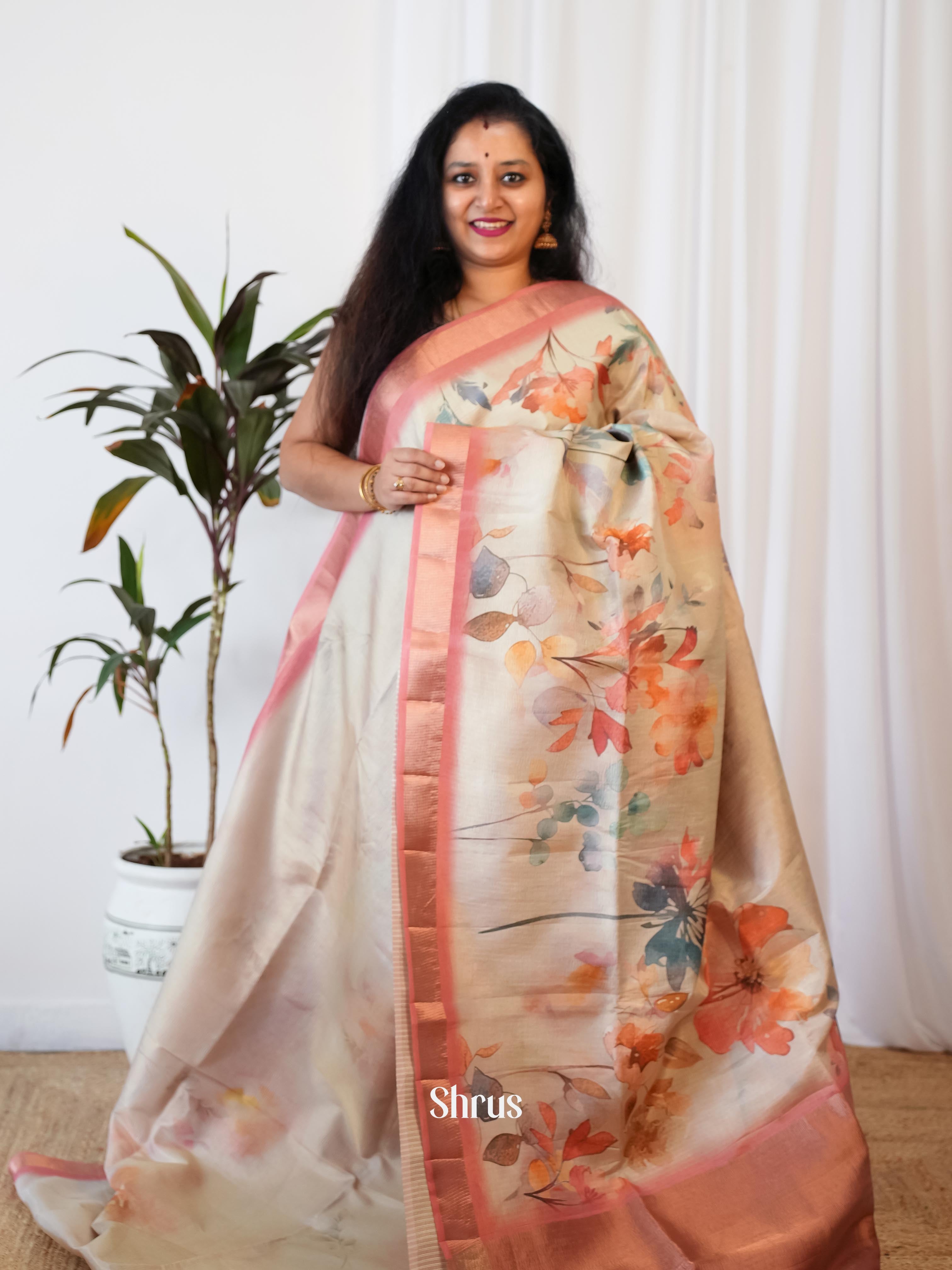 Grey & Pink - Bamboo Silk Saree - Shop on Shrus.com
