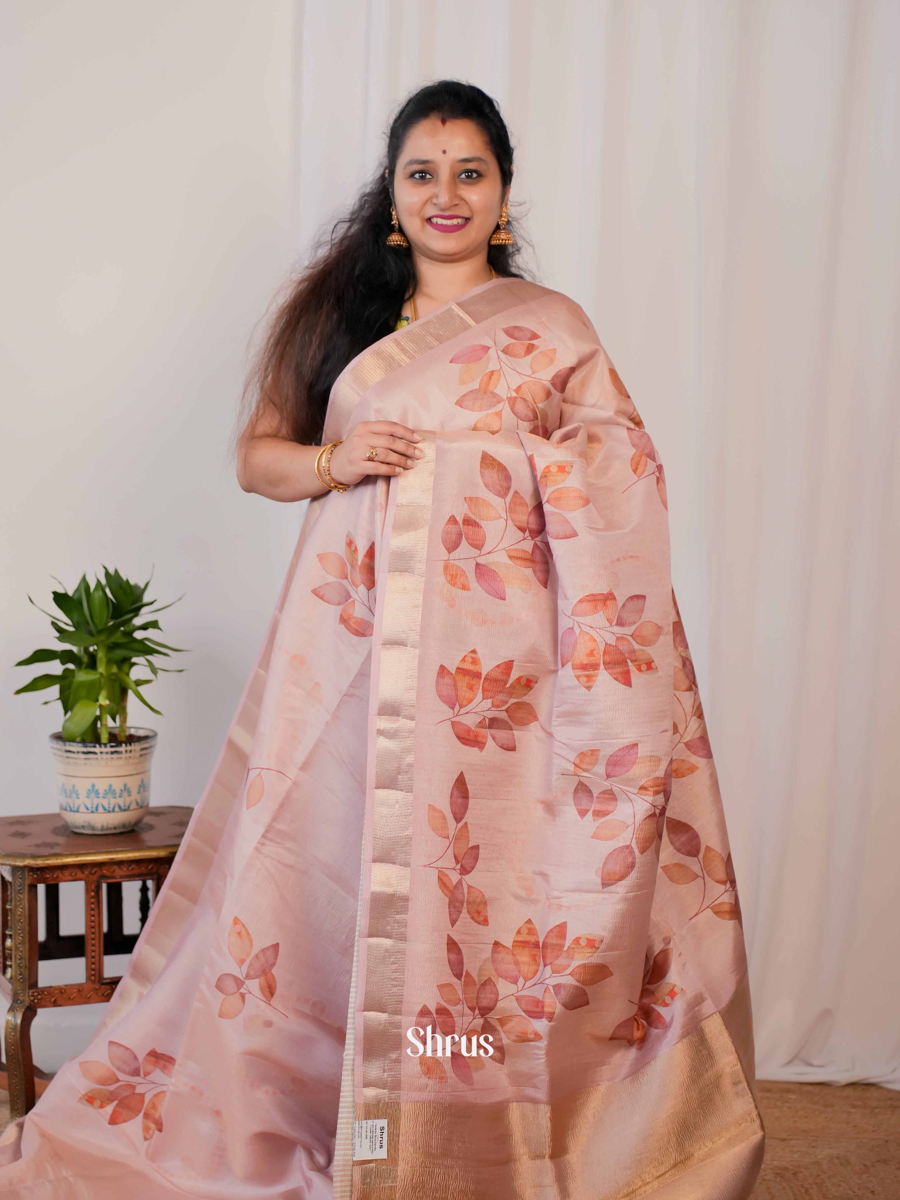 Pink - Bamboo silk Saree - Shop on Shrus.com
