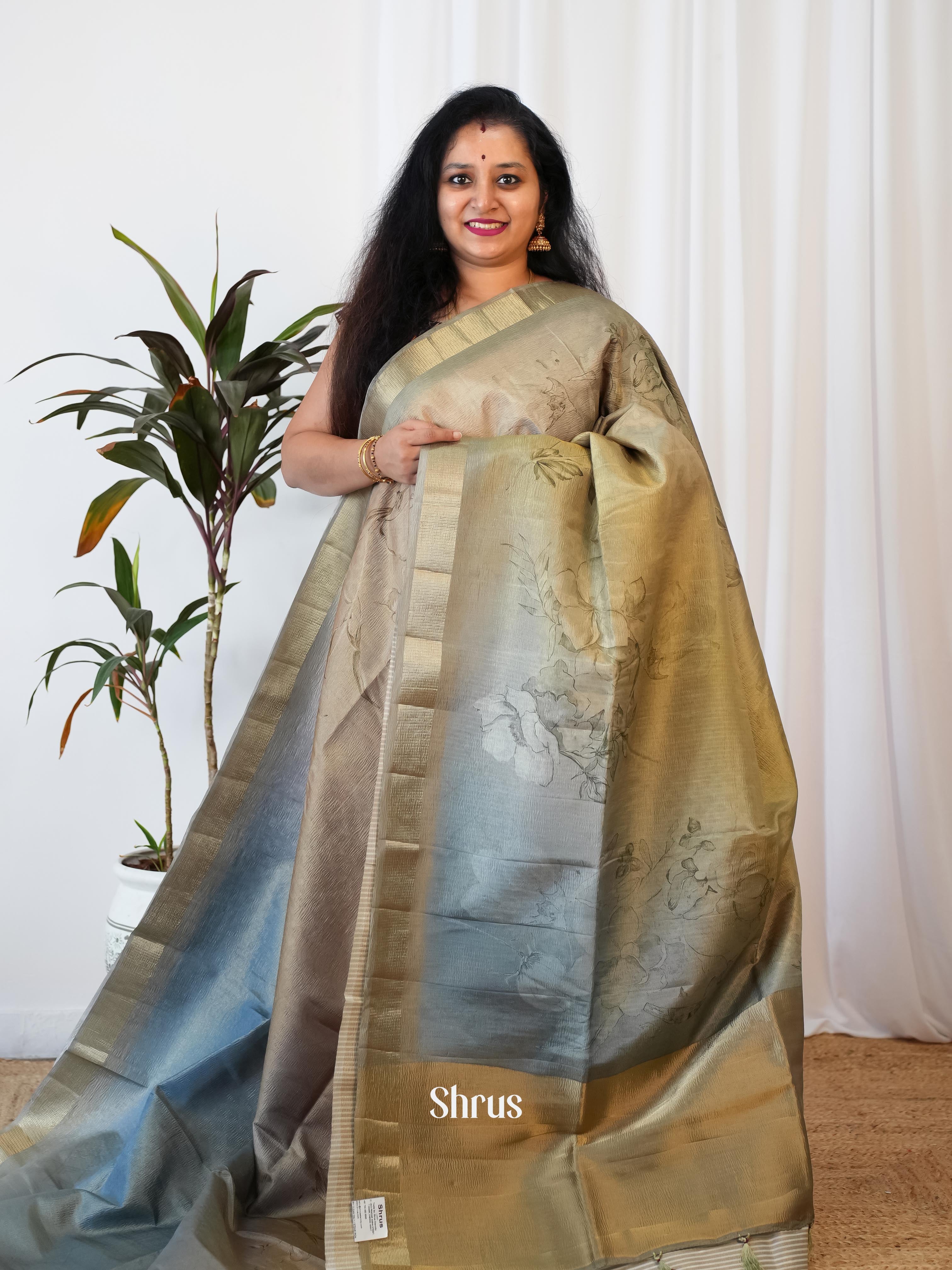 Green & Grey - Bamboo Silk Saree - Shop on Shrus.com