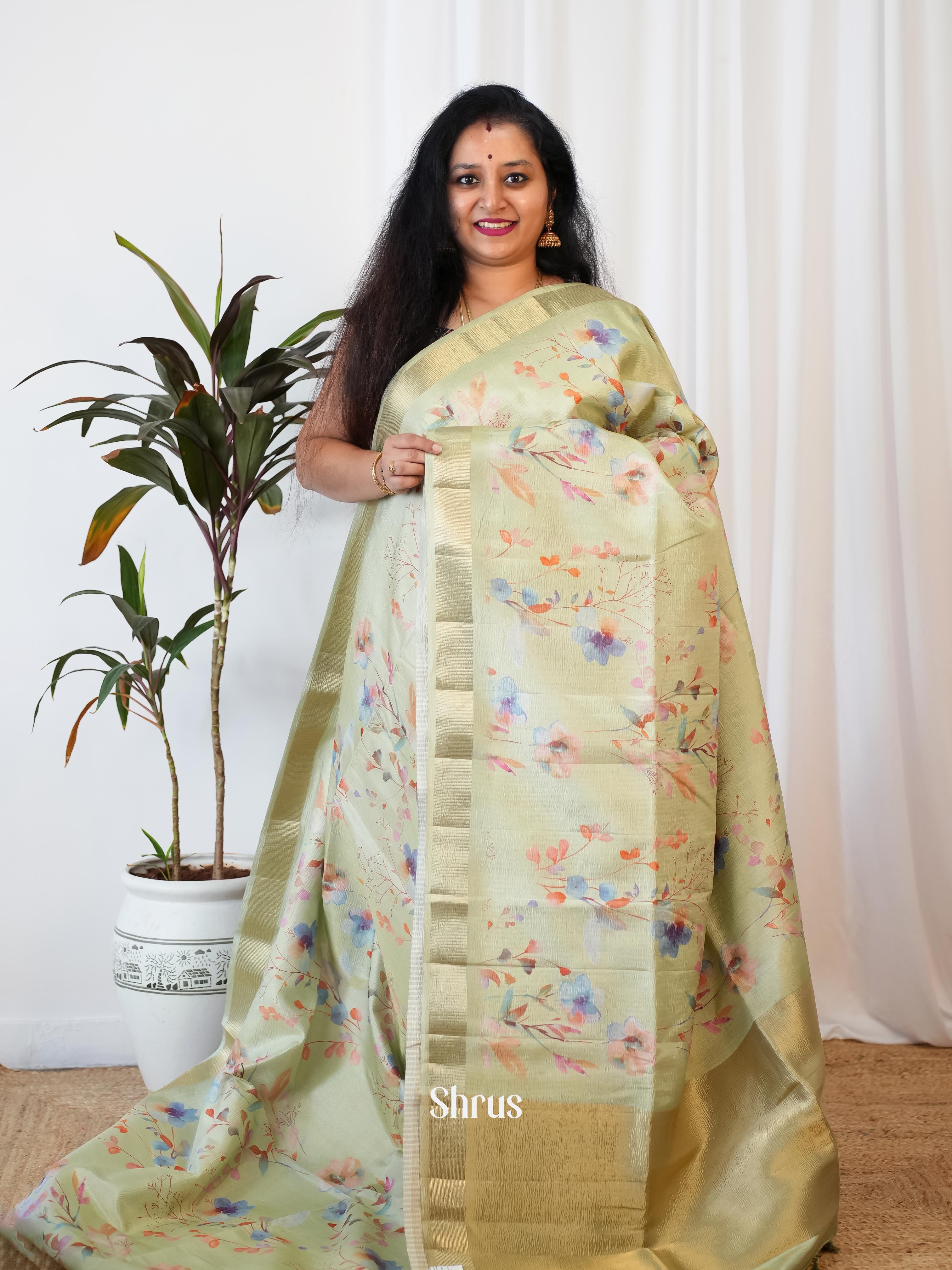 Pastel Green- Bamboo Silk Saree - Shop on Shrus.com
