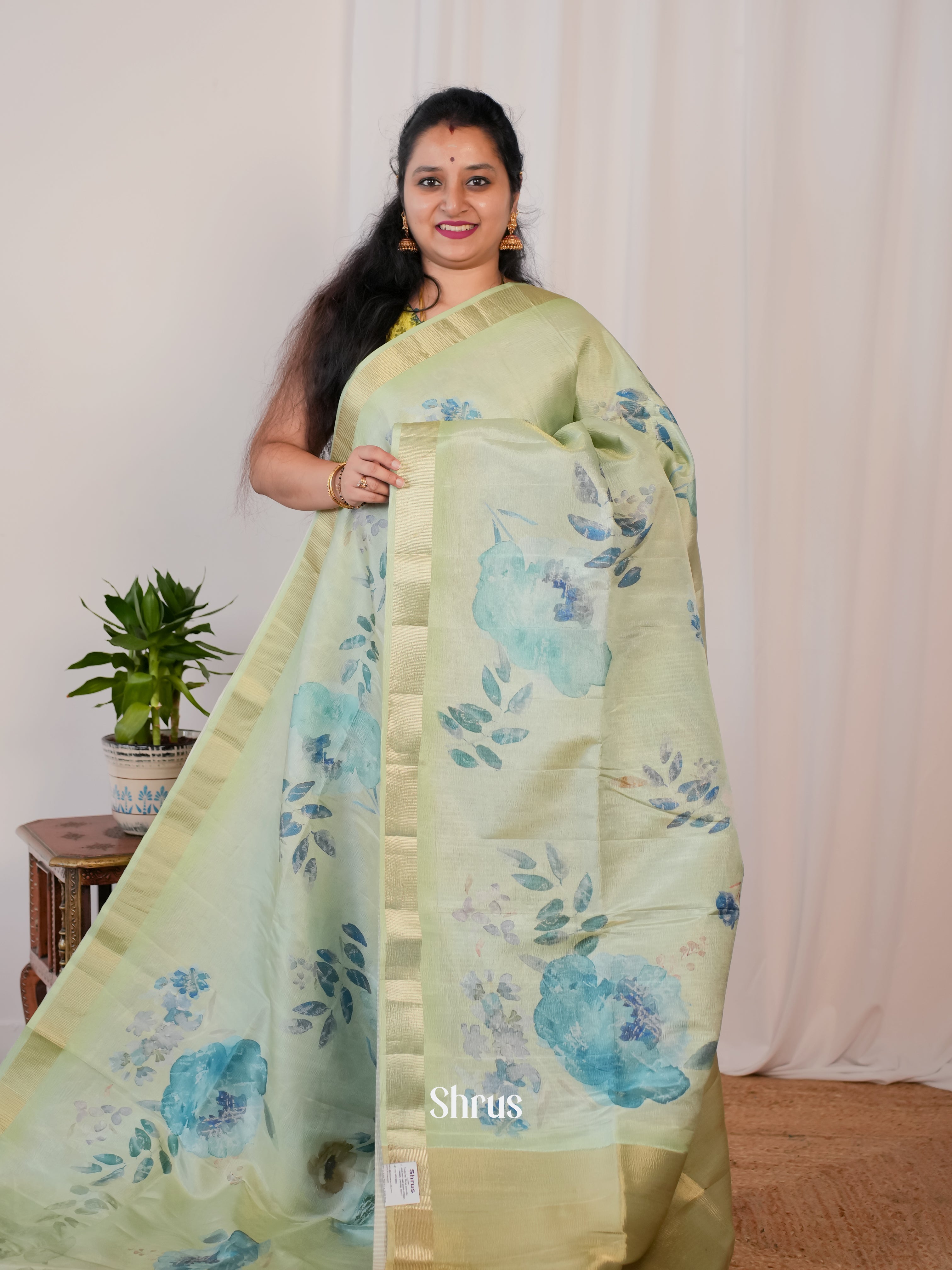 Lite Green - Bamboo silk Saree - Shop on Shrus.com