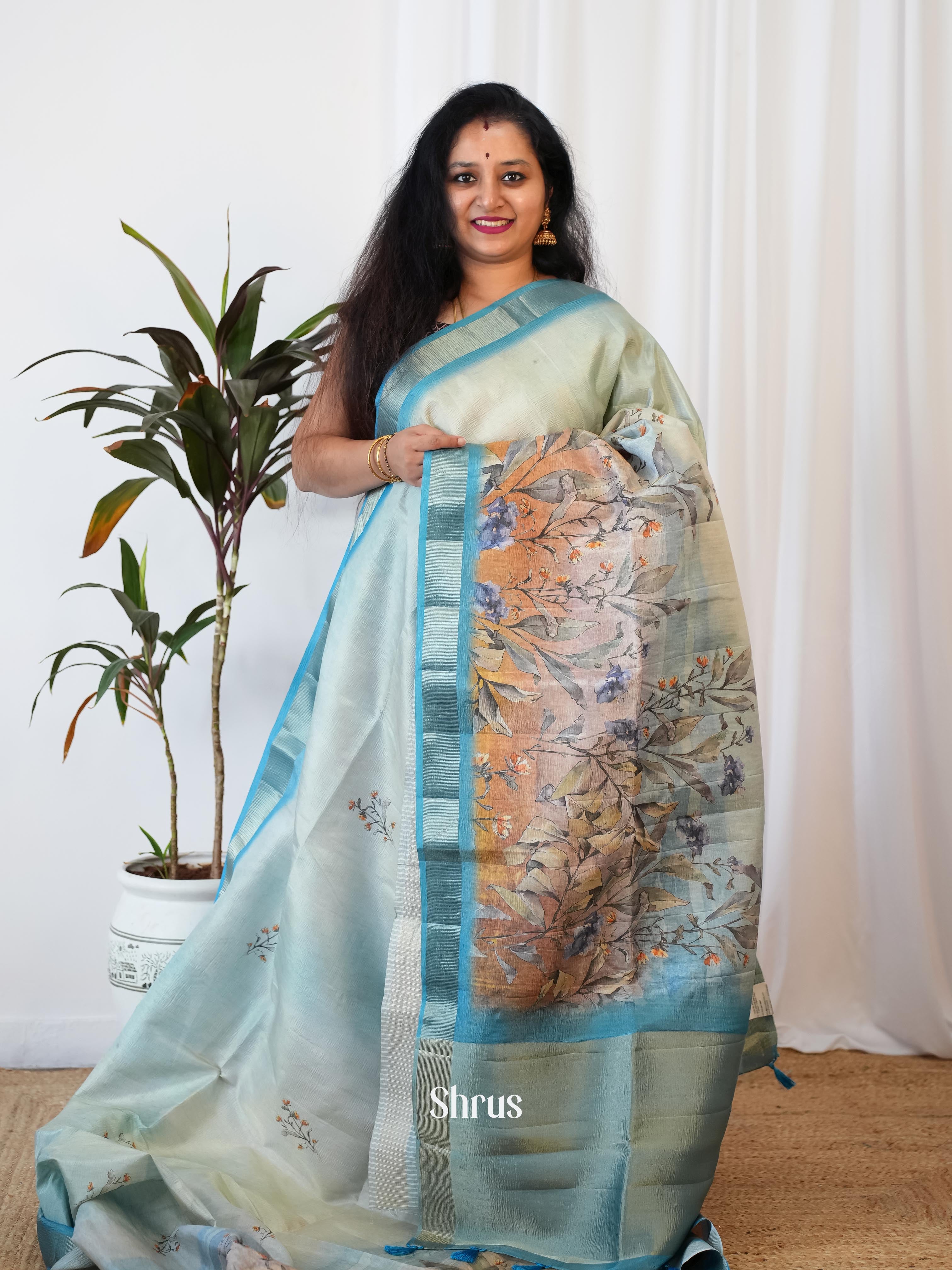 Blue - Bamboo Silk Saree - Shop on Shrus.com