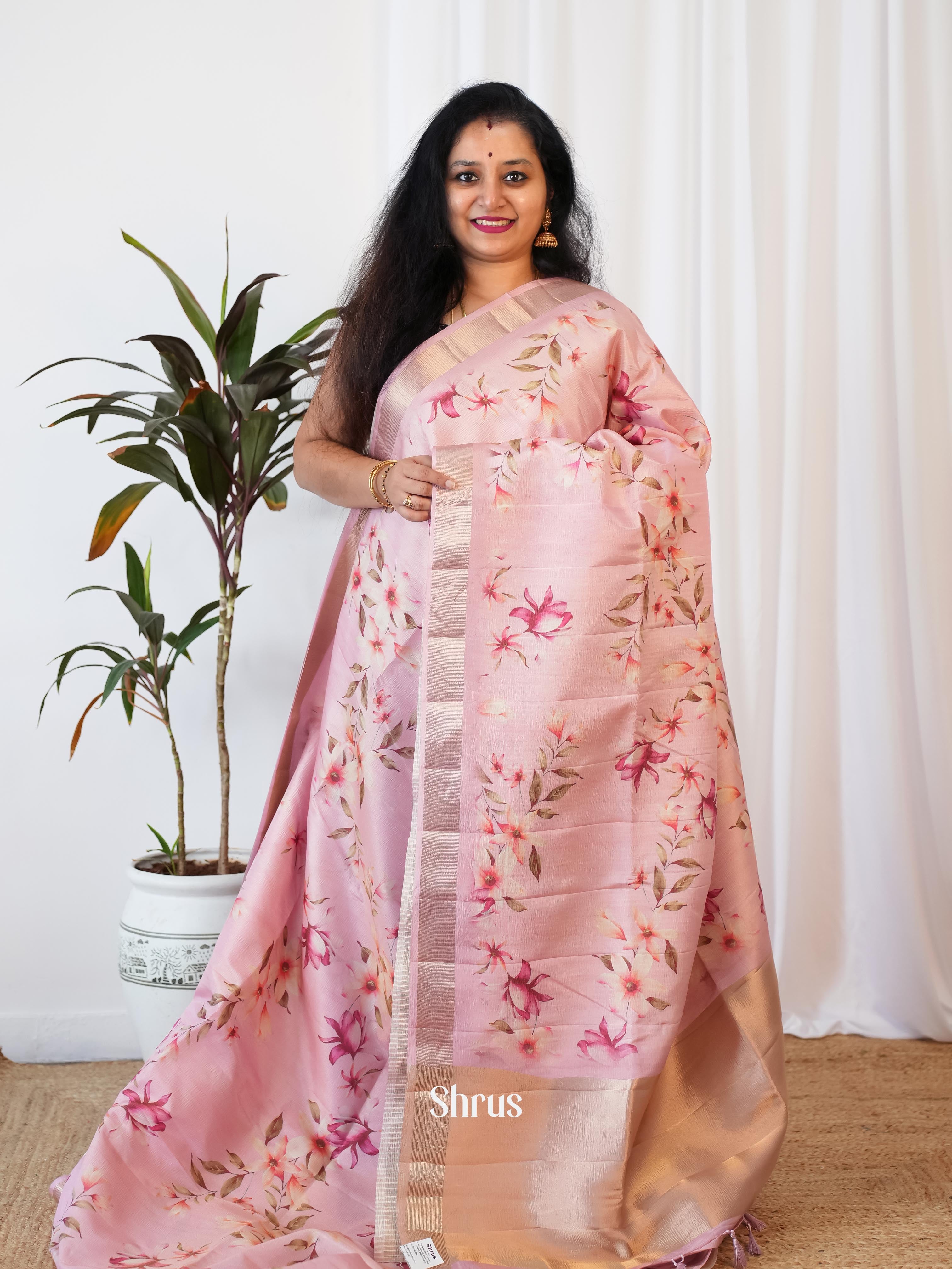 Pink - Bamboo Silk Saree - Shop on Shrus.com