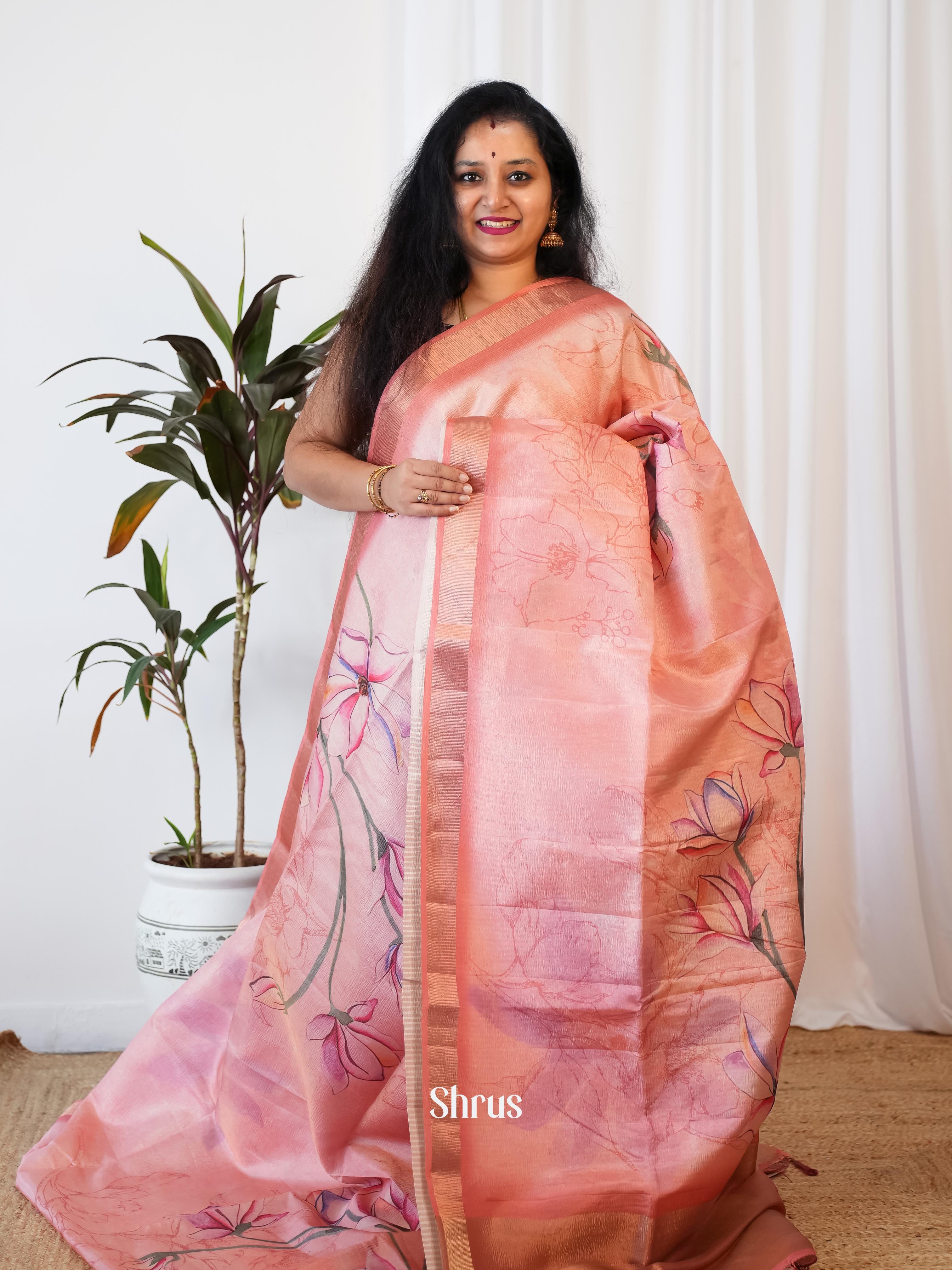 Pink - Bamboo Silk Saree - Shop on Shrus.com