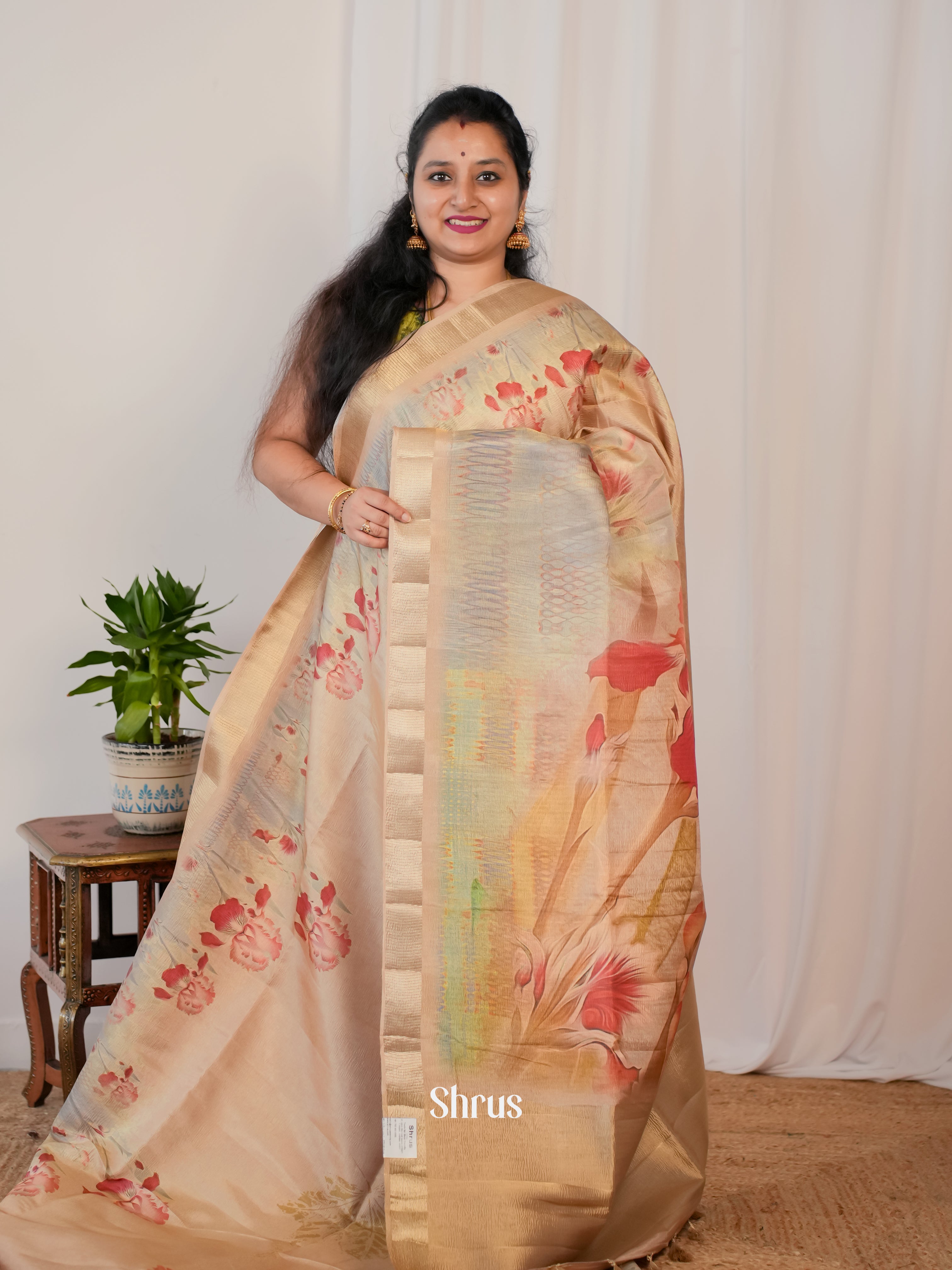 Light Beige - Bamboo silk Saree - Shop on Shrus.com