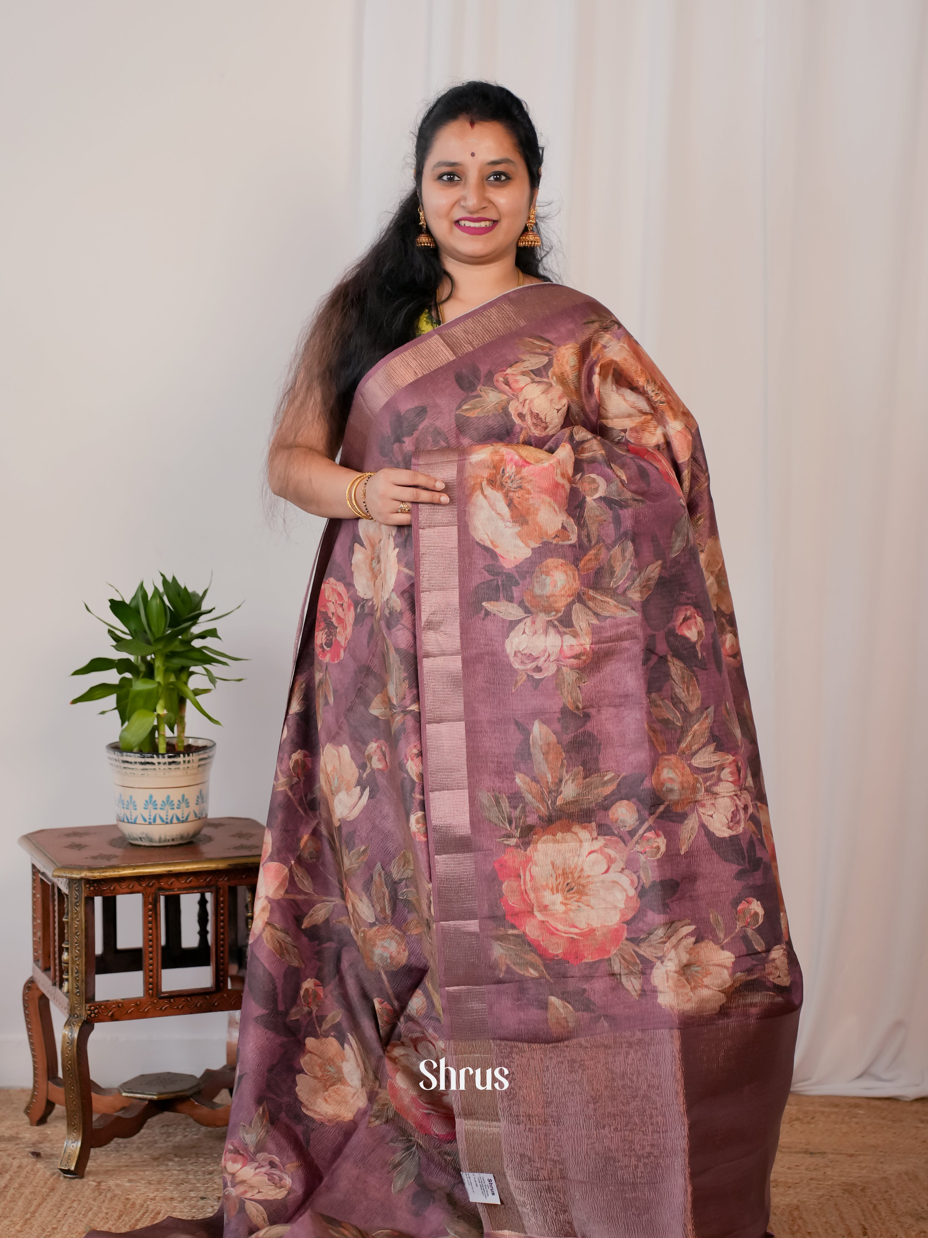 purple - Bamboo silk Saree - Shop on Shrus.com