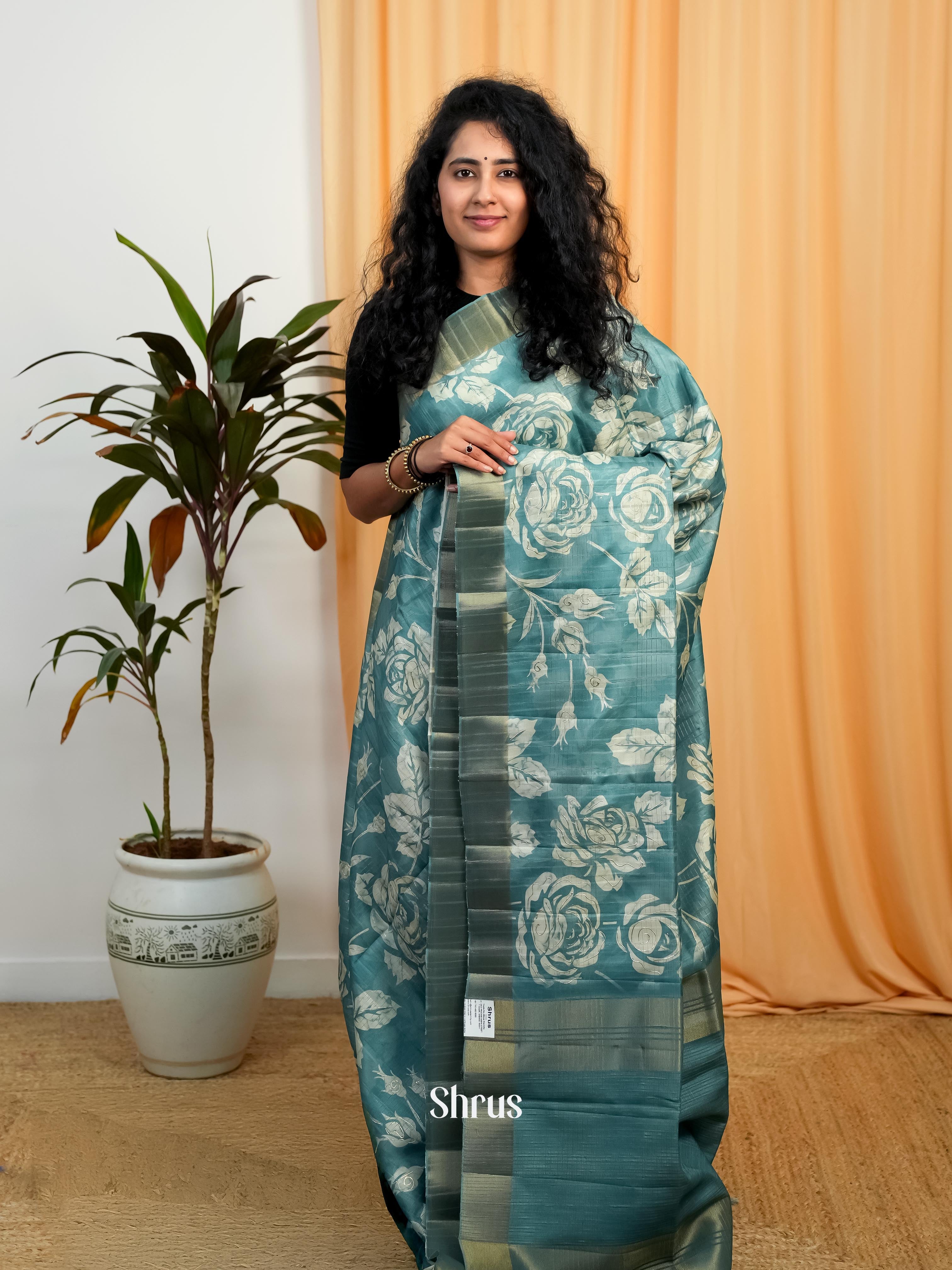 blue - Moonga Saree - Shop on Shrus.com